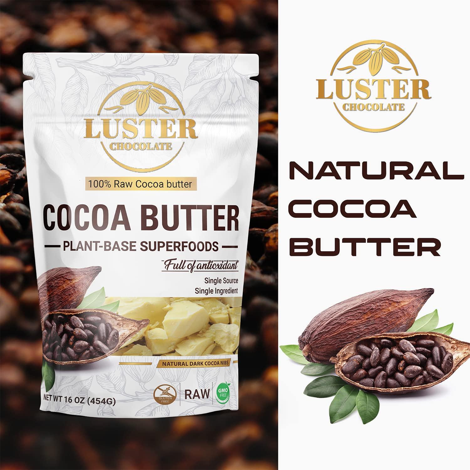 Luster Chocolate Luster Chocolate 100% Natural Cacao Butter Organic 16 oz (454g) Vegan & Non GMO - Gluten Free - Pure Cocoa Butter Raw Organic - Full of Antioxidant