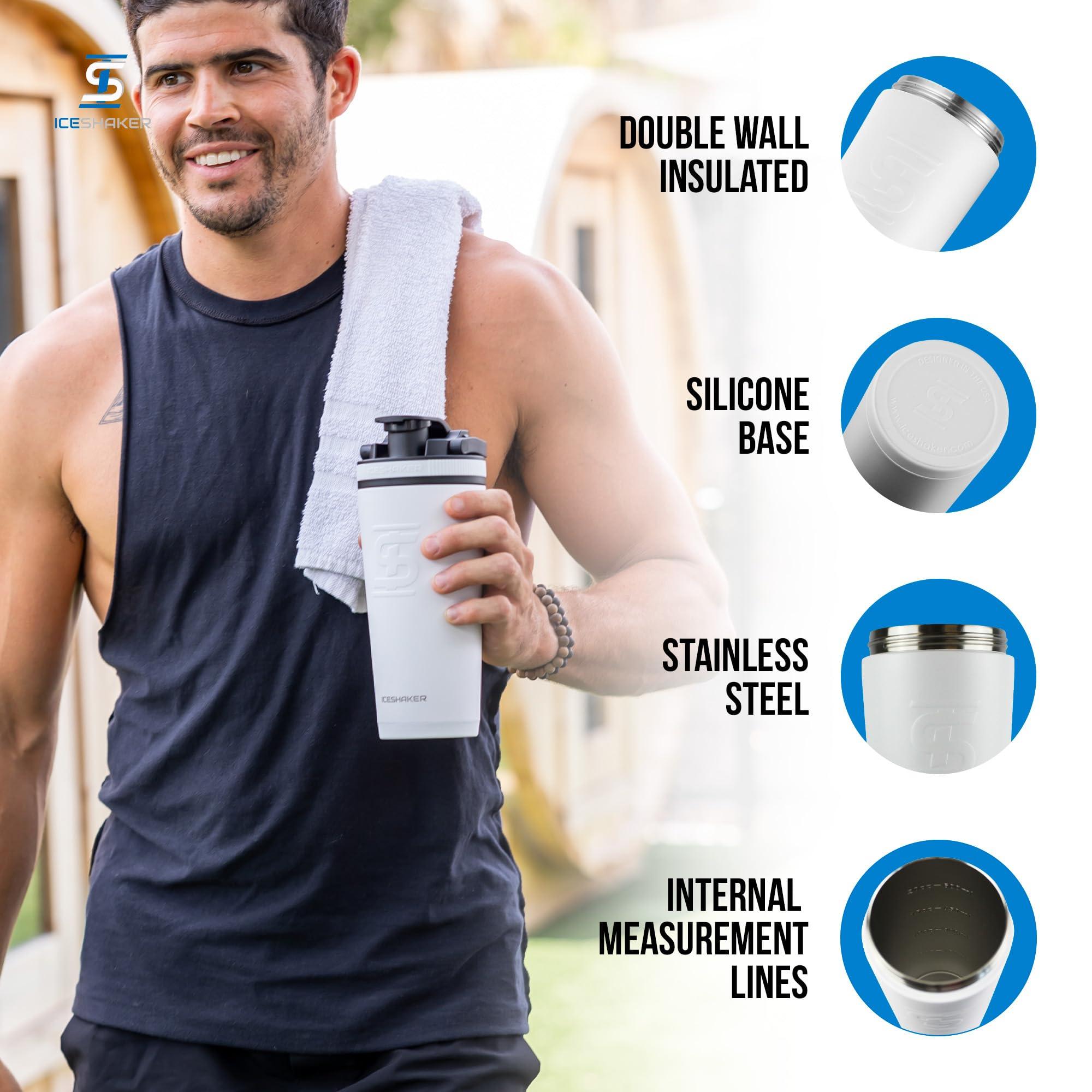 Ice Shaker Ice Shaker Insulated Stainless Steel Shaker Bottle | 26oz, White | Cold for 30+ Hours | Insulated Cup with Twist-on Agitator | Odor-Free Bottle for Protein Shakes, Water, Smoothies, Cocktails