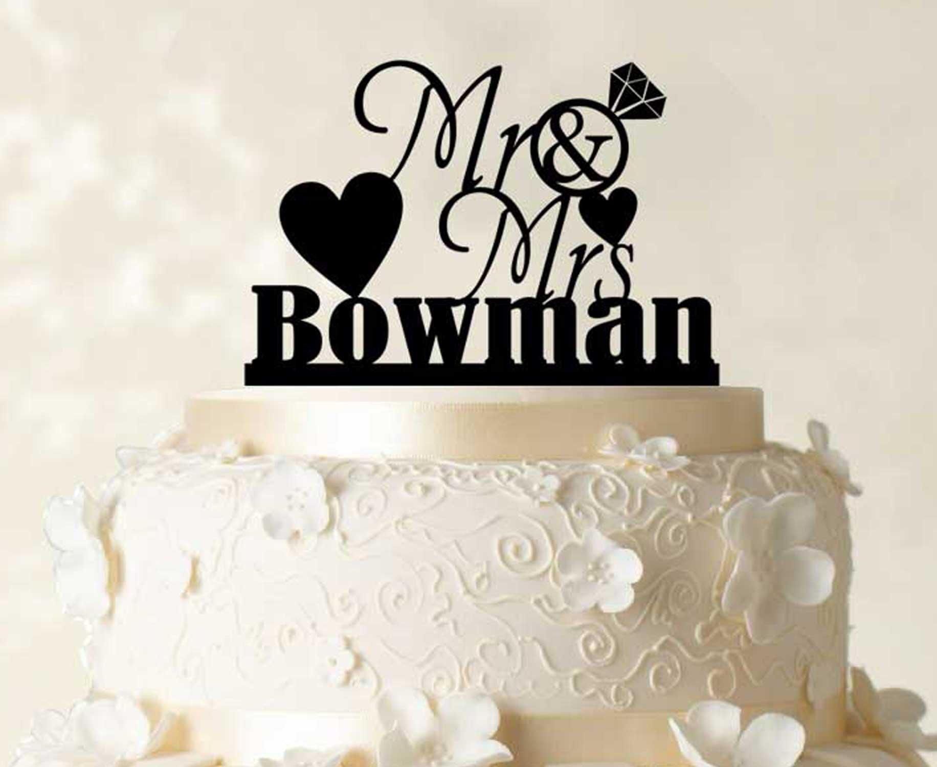 Printtoo Printtoo Personalized Mr & Mrs Wedding Cake Topper Personalized Glitter Green Cake Topper Color Option Available 5\"-7\" Inches Wide