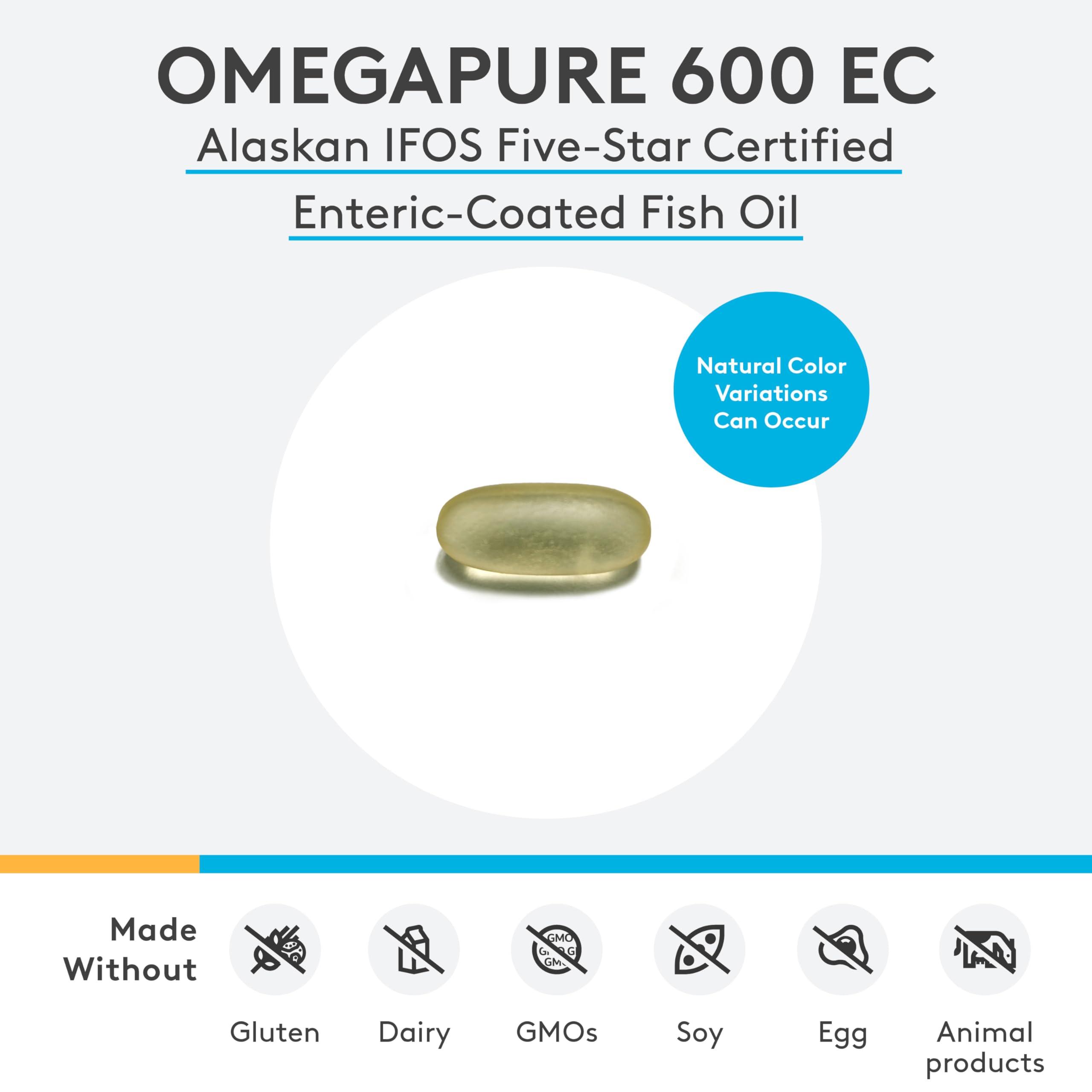 XYMOGEN XYMOGEN OmegaPure 600 EC - International Fish Oil Standards (IFOS) Five-Star Certified Enteric-Coated Fish Oil - DHA EPA Omega-3 Supplement for Cardiovascular + Cognitive Support (60 Softgels)