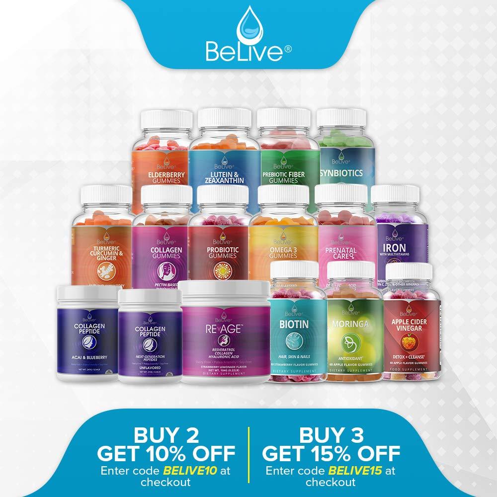 BeLive BeLive Probiotic Gummies - Probiotics with 5 Billion CFUs for Digestive Health, Men, Women & Kids - for Immune Support, Sugar Free & Vegan | 60 Ct – Blueberry, Strawberry & Orange