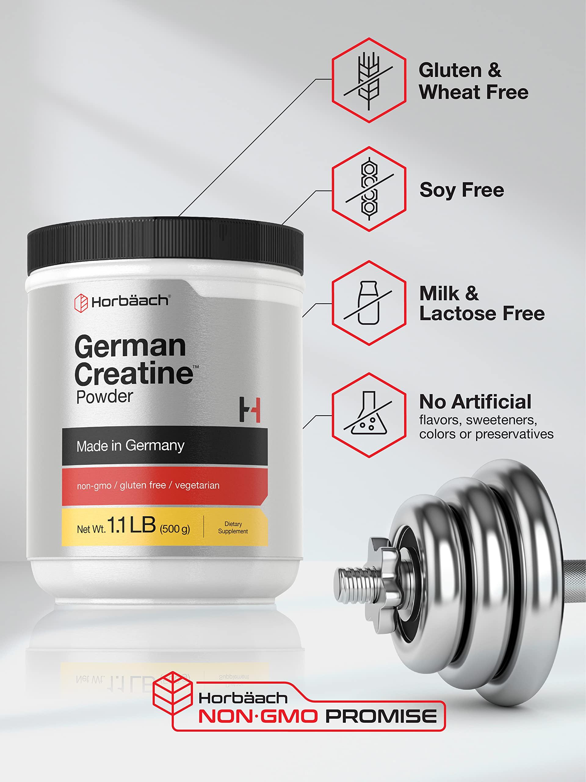 Horbach Horbaach German Creatine Powder 500g | Made in Germany with Creapure | Vegetarian, Non-GMO, and Gluten Free Dietary Supplement