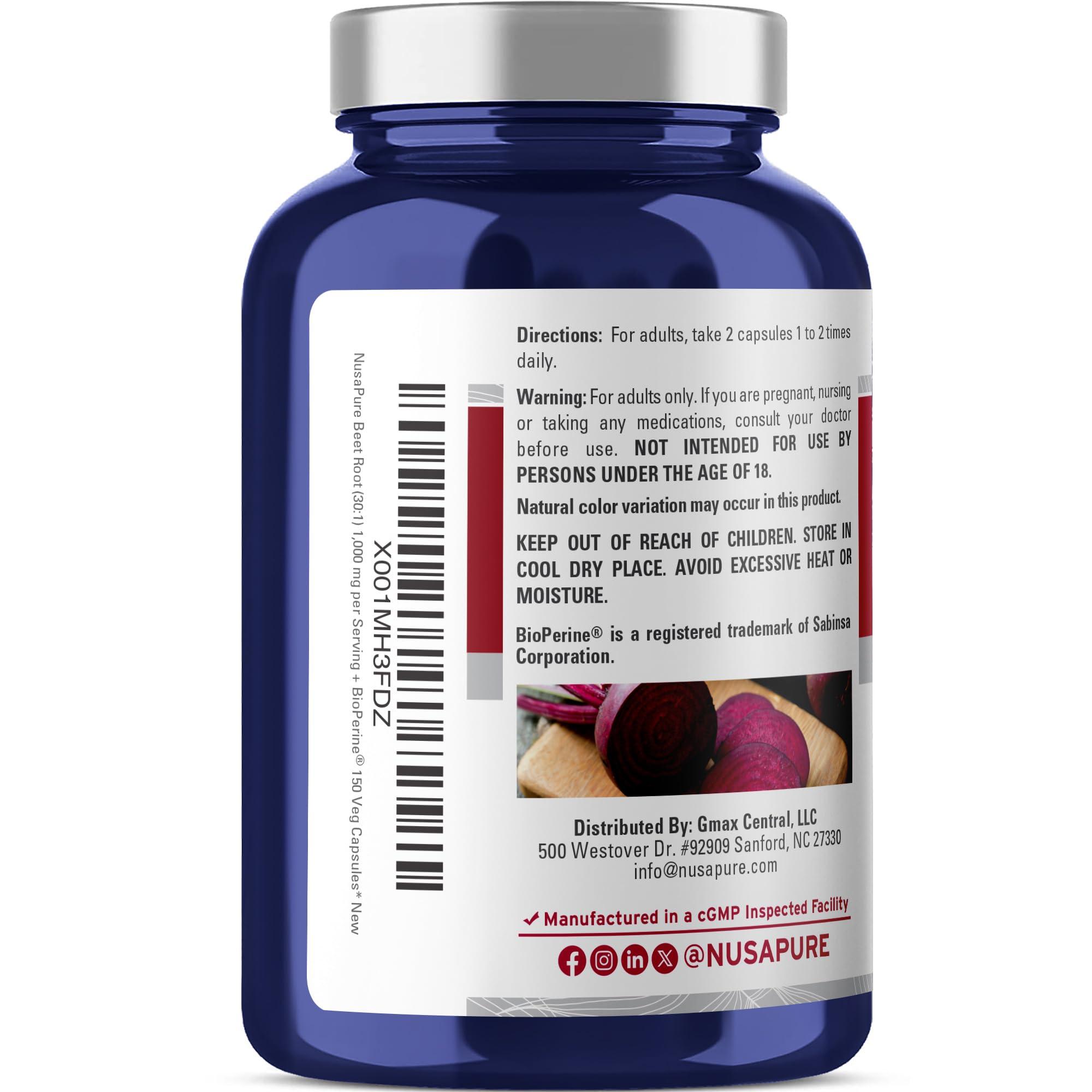NusaPure NusaPure Beet Root 30,000mg 150 Veggie caps (Vegan, Non-GMO & Vegan 4% Nitrates) Bioperine