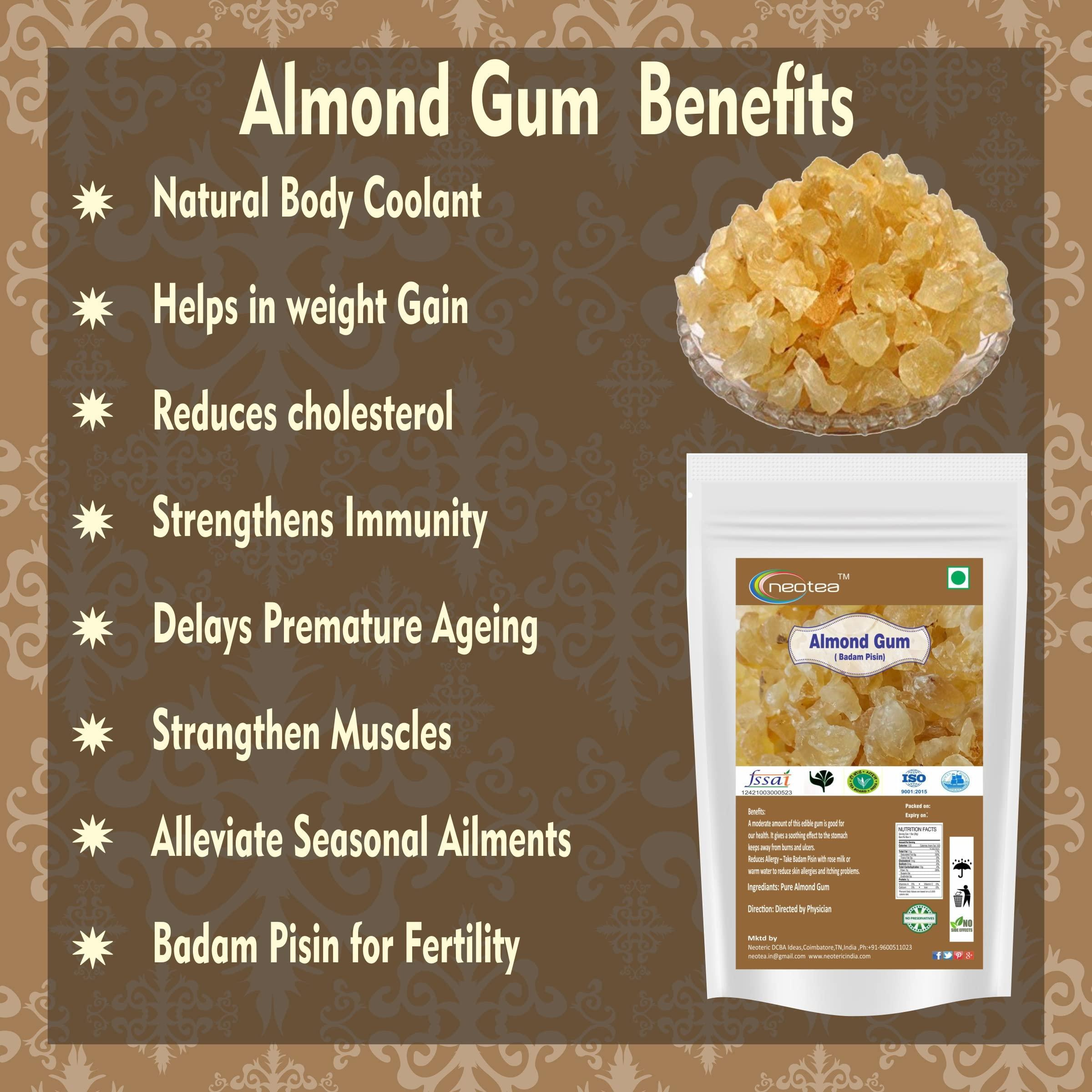 neotea Neotea Almond Gum Badam Pisin Badam Gum | Gond Katira (Ayurvedic Katira) Organic, Katira Gond Indian Gum, Gond Katira Pure Organic, Edible Gum, All Natural, Salt-Free | Vegan | No Colors | Gluten Friendly | NON-GMO-100% Natural 100 GM (3.52 OZ)