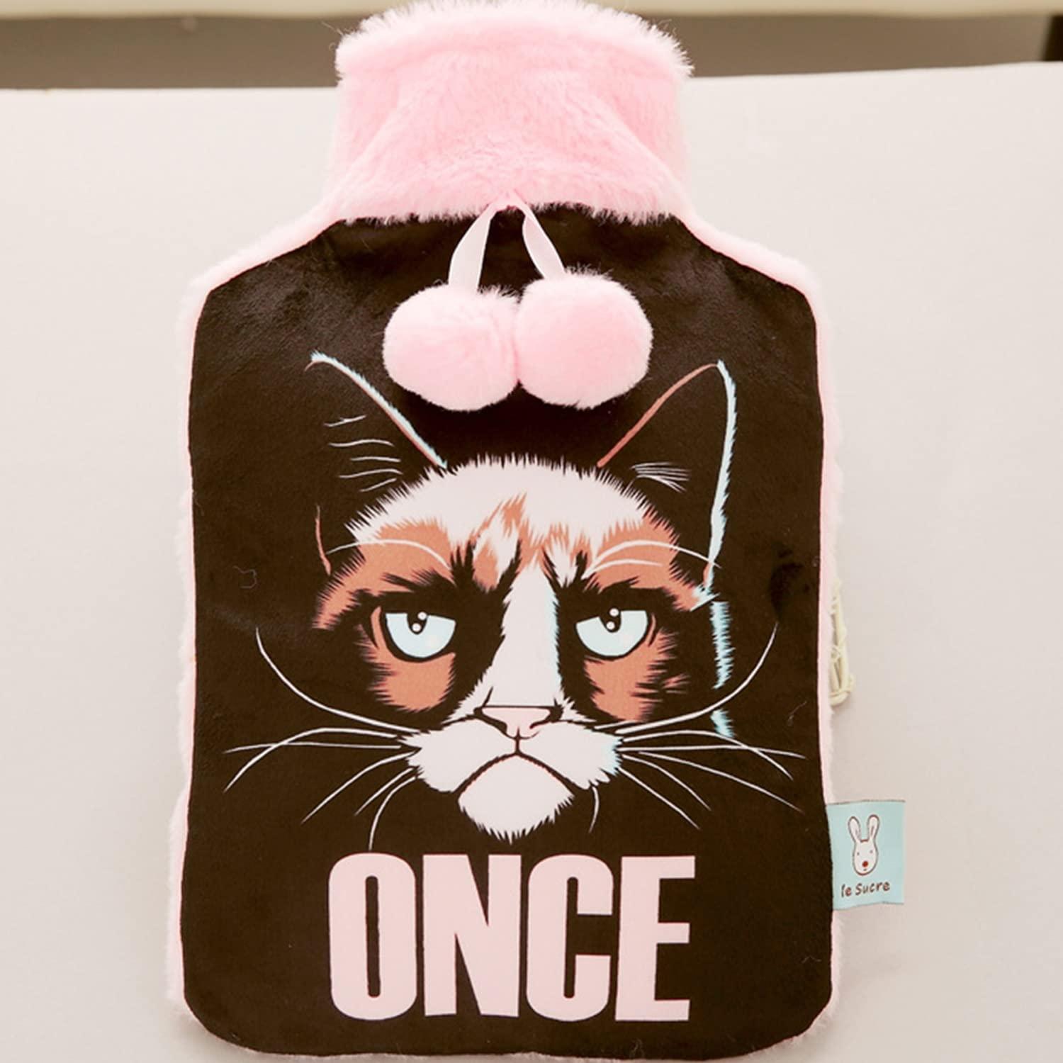 BcofoA BcofoA Hot Water Bottle, Flannel Cover with pet Pattern, 2 liters Large Capacity, Warm Hands and feet, Warm The Whole Body. (Color : Cat 1, Size : Large)