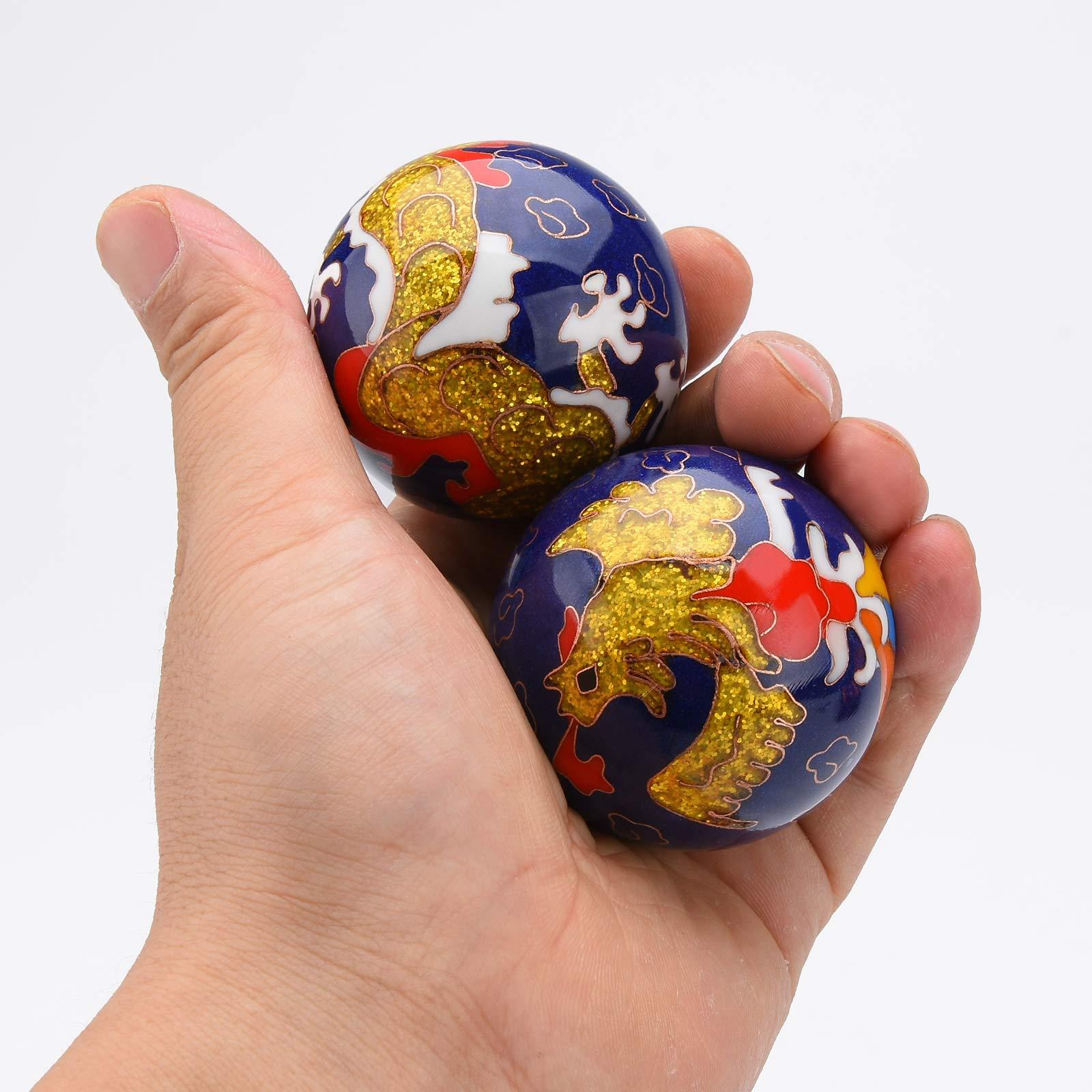 BRABUD 1.97'' Baoding Balls Hand Exercise Stress Balls with Chimes Dragon&Phoenix Pattern Blue Balls with Box Parents Gift TQZDBS81