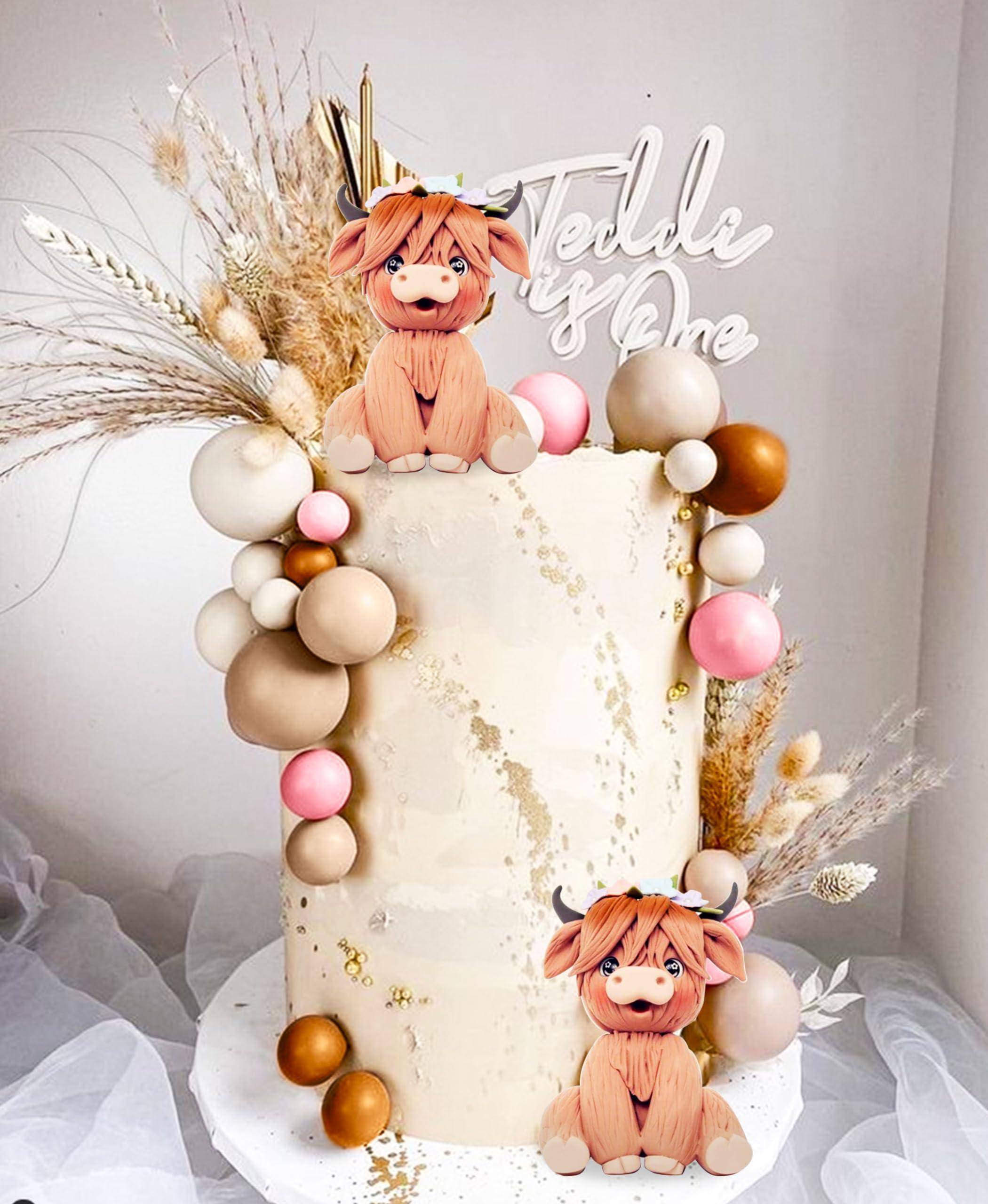 JeVenis JeVenis Girls Highland Cow Cake Decorations Cake Topper Highland Cow Party Favors For Highland Cow Baby Shower Party Birthday Party Supplies