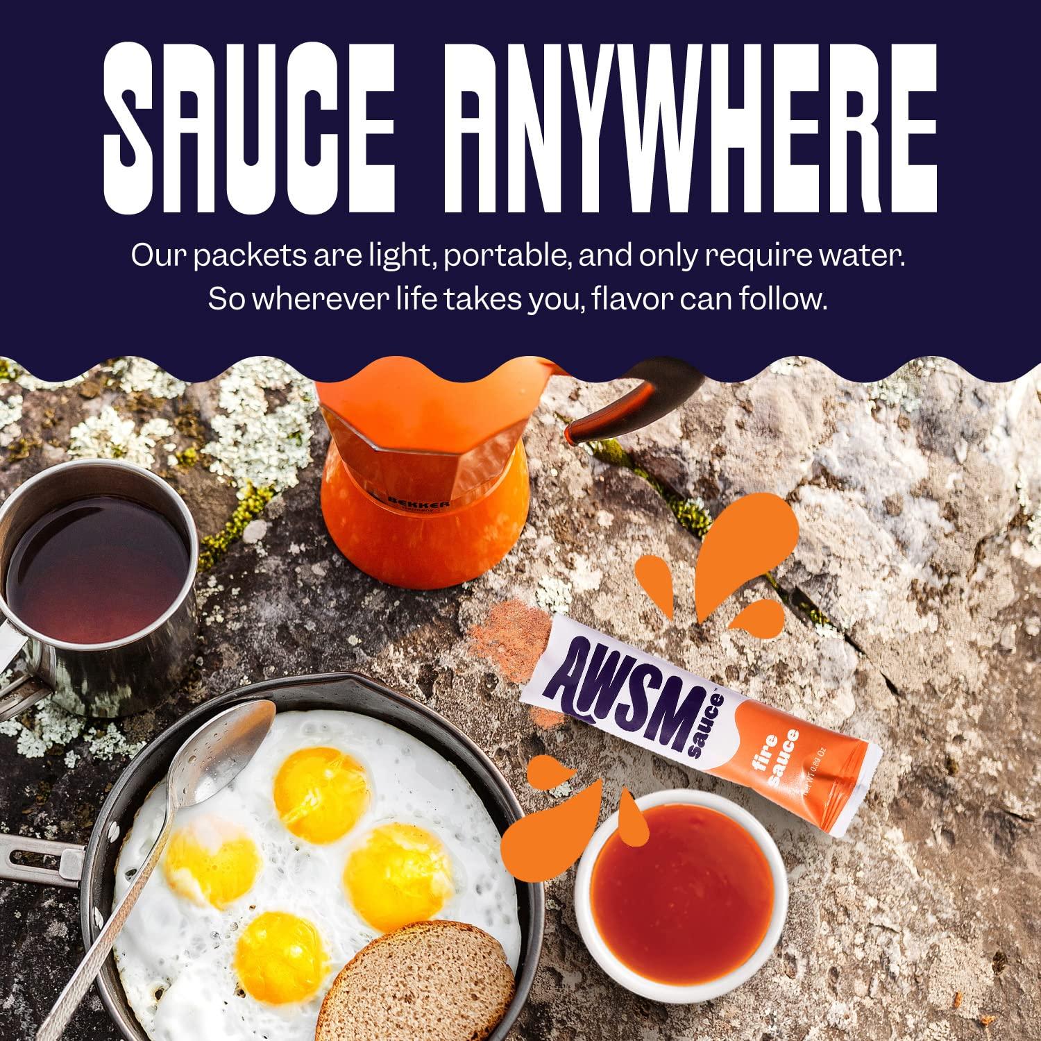 AWSM Sauce AWSM Sauce Chesapeake Fire Powdered Sauce | Savory and Spicy Hot Sauce, Just Add Water, Low Waste, Delicious and Sustainable Powdered Fire Sauce | Starter Kit, 1 Jar & 3 Sauce Packets