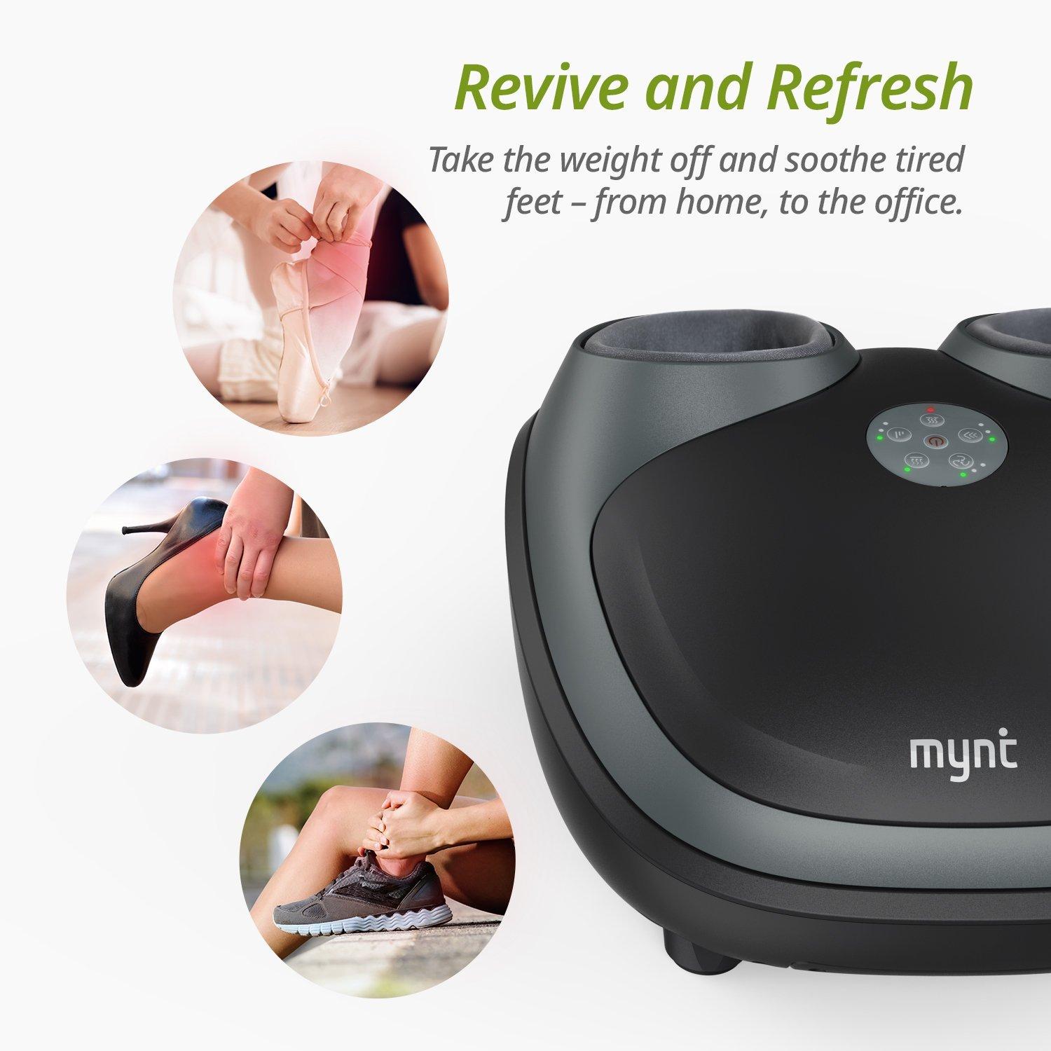 Mynt Foot Massager with Shiatsu Tapping Heat and Air Compression, Electric Foot Massage Machine for Plantar Fasciitis Pain Relief, Tired Feet, Promote Blood Circulation