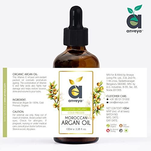 anveya Anveya Moroccan Argan Oil, Cold Pressed & Certified Organic, 100ml (for Hair, Skin & Anti-Ageing Face Care)