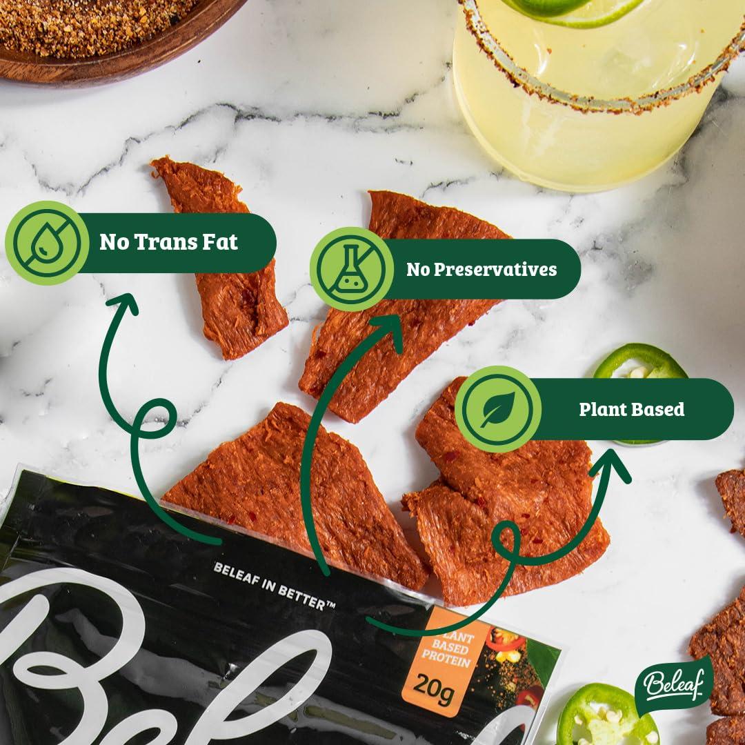 BE LEAF Beleaf Thai Hot & Sour Plant-Based Jerky: High-Protein Snack Healthy and Flavorful Vegan Jerky for On-the-Go Energy Tasty Meatless, Vegetarian Meat Alternative (1 Pack)