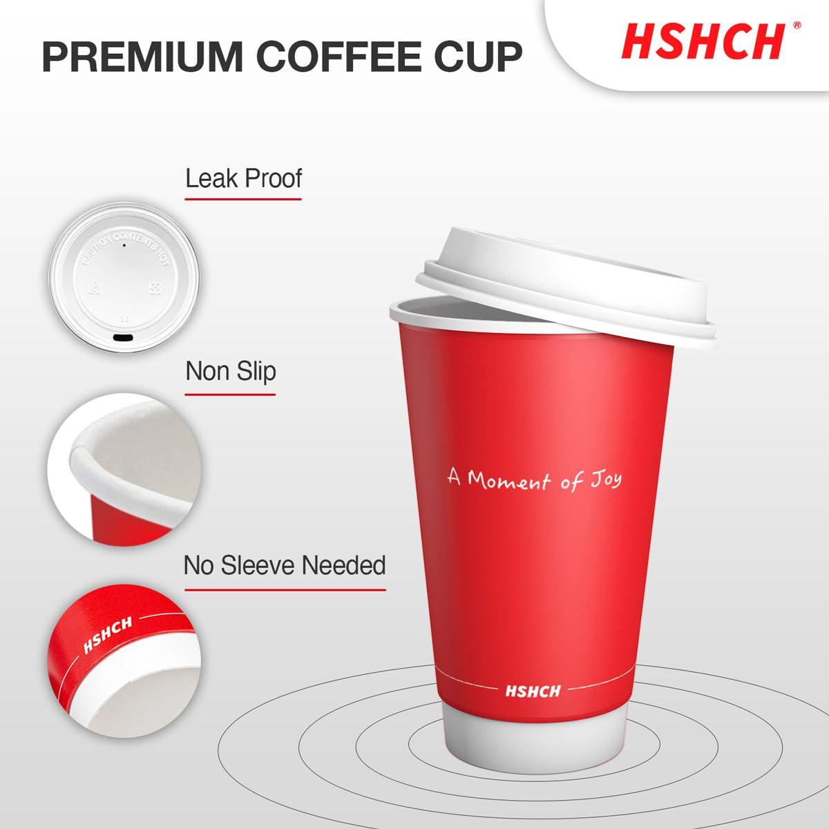 HSHCH HSHCH Disposable Coffee Cups with Lids 12 oz (100 Pack), Red Double Wall Insulated Coffee Cup for To Go Hot Cold Beverage, Tea, Chocolate, Drinks