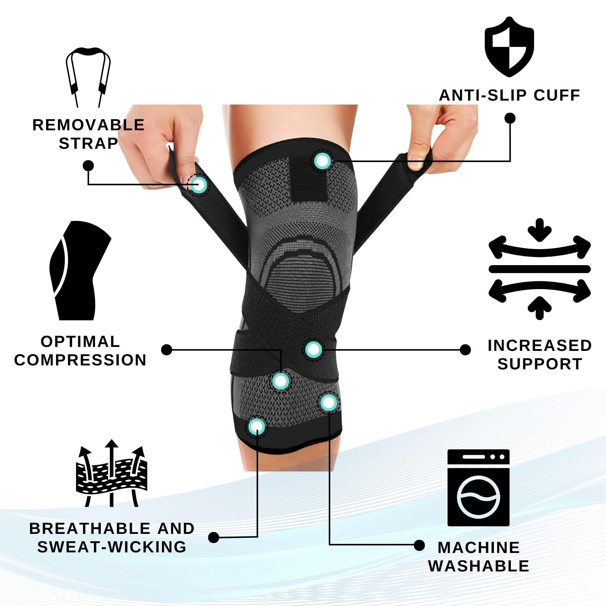 DCF DCF Compression Knee Sleeve with Adjustable Straps for Best Fit, Professional Knee Compression Sleeves Support for Knee Pain, Running, Work Out, Gym, Fitness, Weightlifting, 1-Pack
