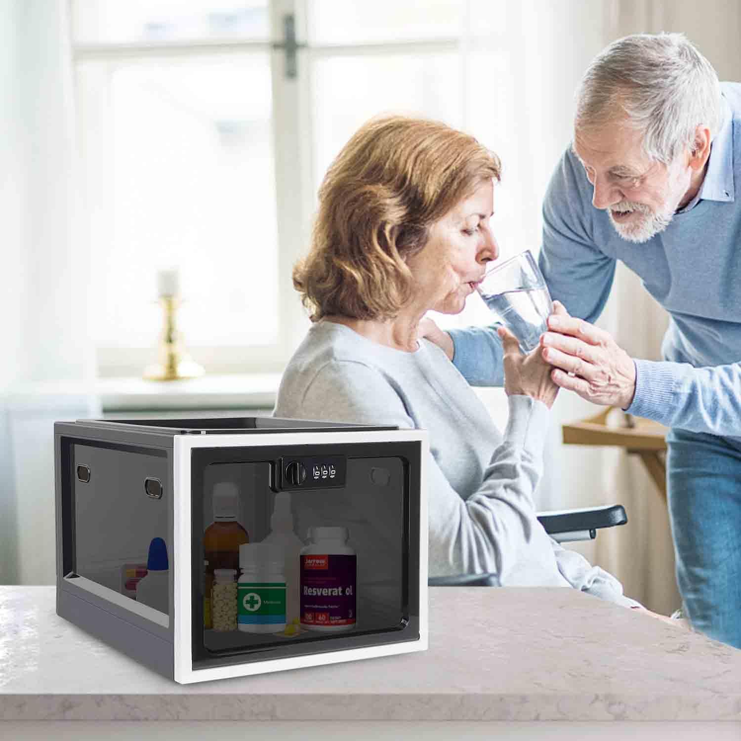 Gemaxvoled Gemaxvoled 2 Pack Medicine Lock Box, Large Capacity Premium Material Lockable Storage Bin Organizer Box with Combination Code for Safe Medication/Fridge Food/Snacks/Phone/Tablet Jail(Black)