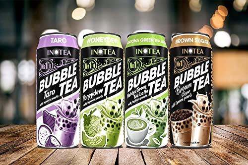 INOTEA (Pack of 12) INOTEA Bubble Tea Brown Sugar Flavor. Ready to Drink in a Can (16.6oz/can). Black Milk Tea with Boba. (Brown Sugar)