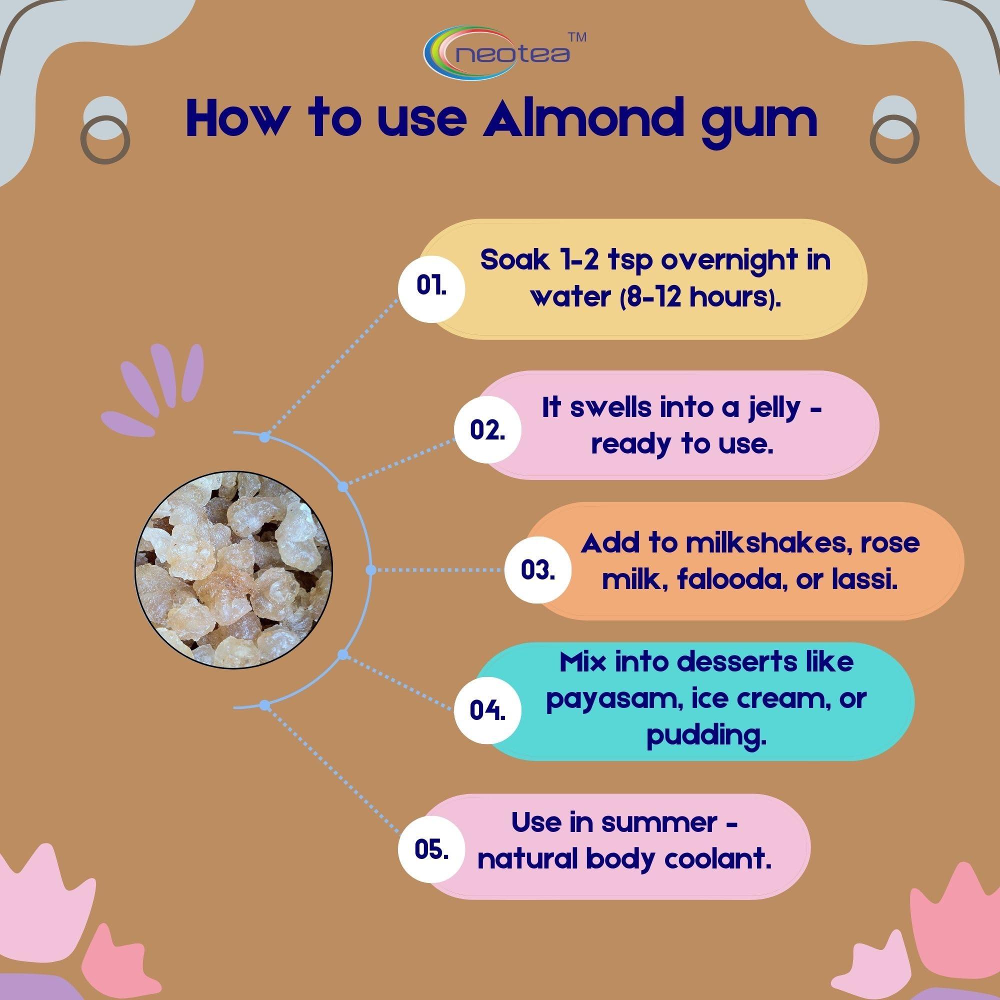 neotea Neotea Almond Gum Badam Pisin Badam Gum | Gond Katira (Ayurvedic Katira) Organic, Katira Gond Indian Gum, Gond Katira Pure Organic, Edible Gum, All Natural, Salt-Free | Vegan | No Colors | Gluten Friendly | NON-GMO-100% Natural 100 GM (3.52 OZ)