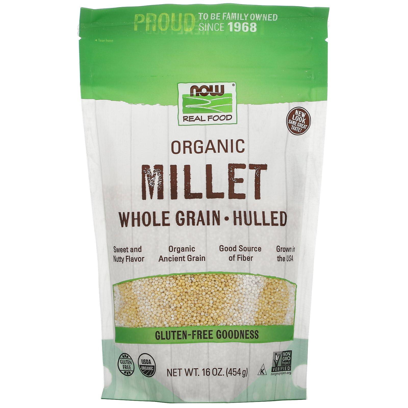 NOW NOW Foods, Organic Millet, Gluten-Free, Whole Grain, Hulled, USA-Grown, 16-Ounce (Packaging May Vary)