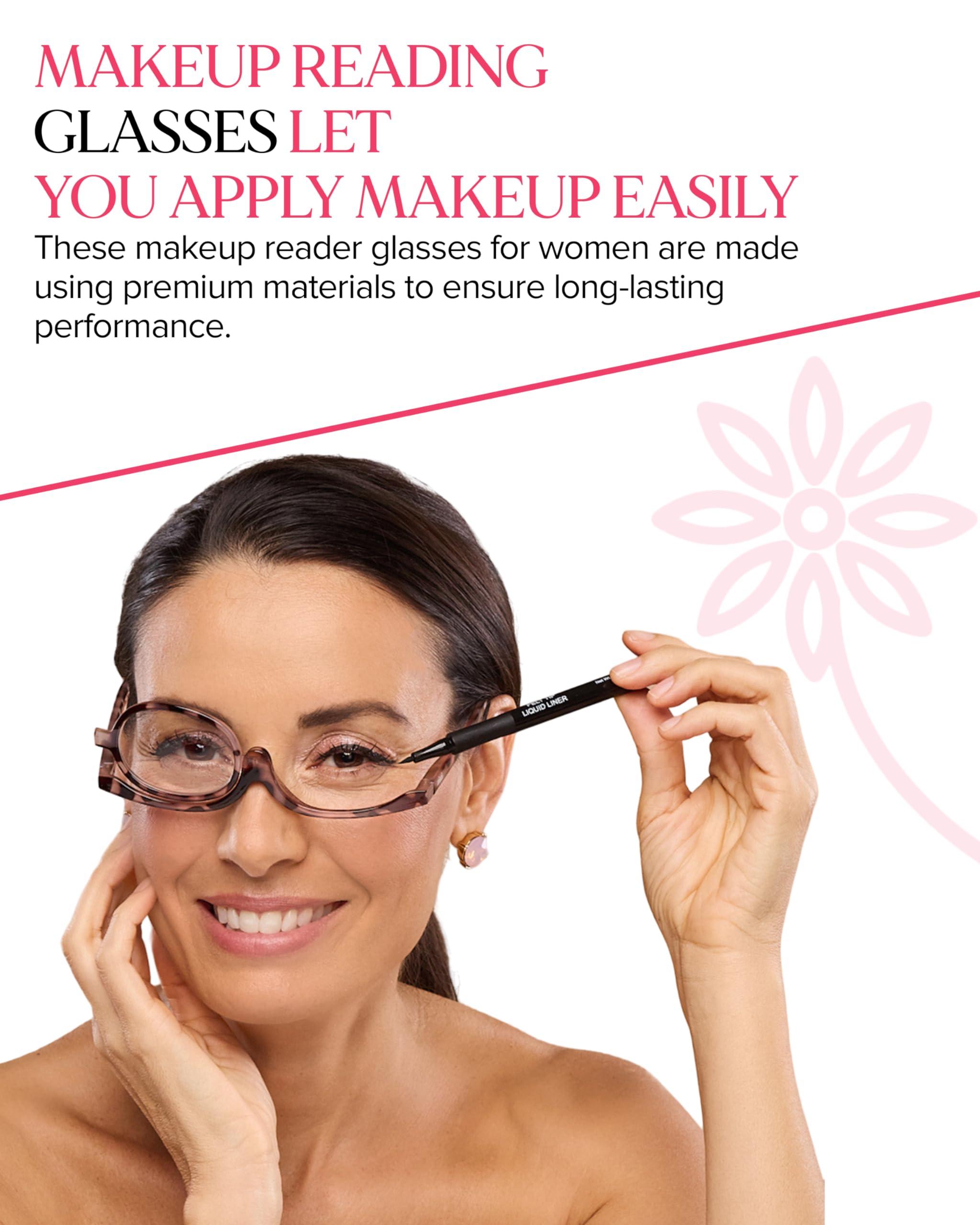 VICCI VICCI Makeup Reading Glasses | Cosmetic Readers Flip Up Lens Magnifying Eyeglasses for Women | Dual-Purpose Functionality, Lightweight Makeup Glasses Offer Distortion-Free Vision +1 | Tortoise