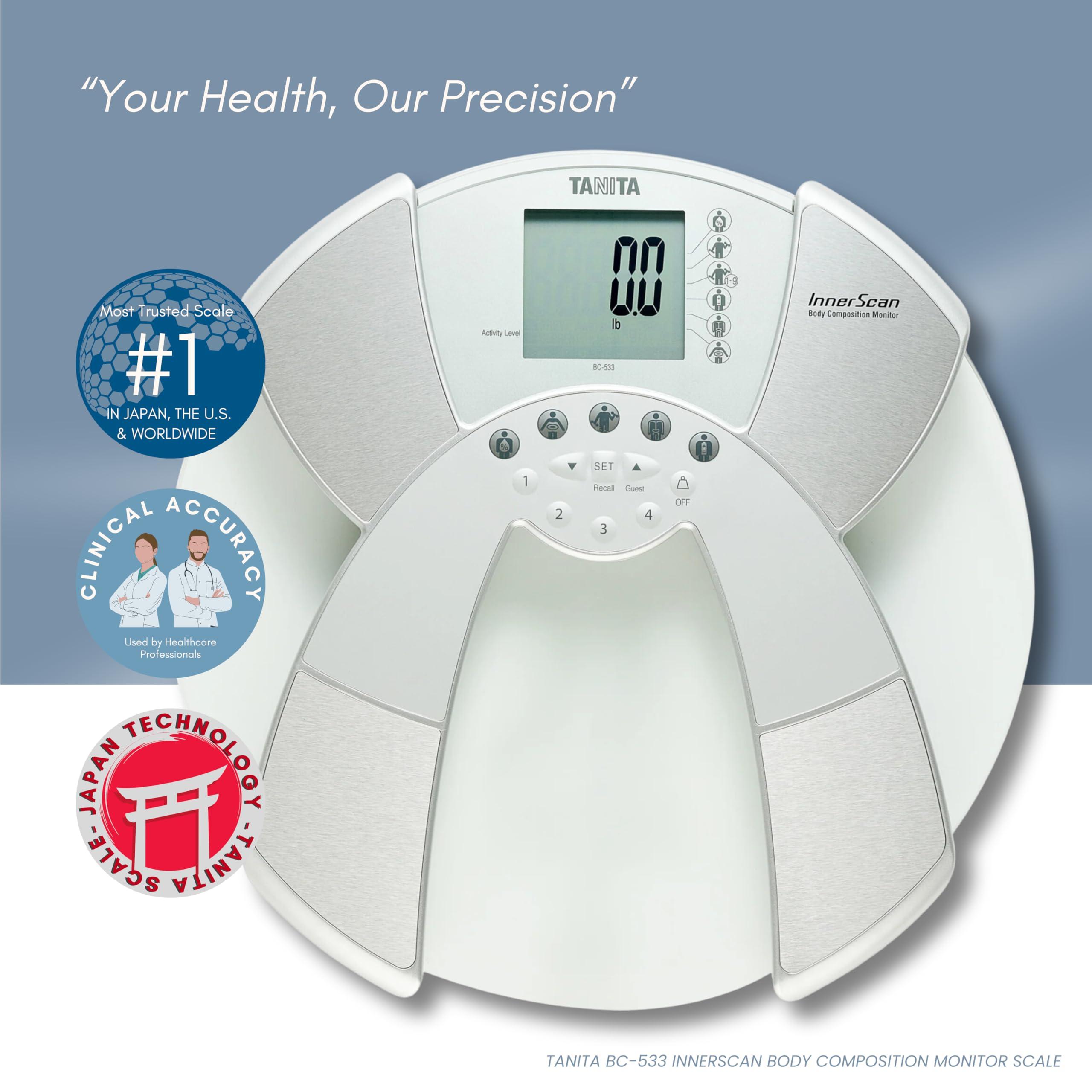 TANITA Tanita BC-533 Digital Bathroom Scale - Japan Technology Clear Glass Smart Innerscan Body Composition Monitor, Measures Weight, Body Fat, Muscle Mass, BMI, Bone Mass, Visceral Fat - FSA/HSA Eligible