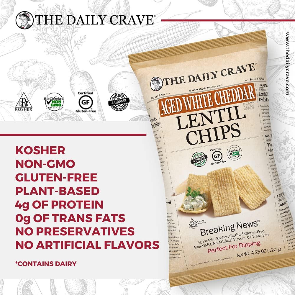 The Daily Crave The Daily Crave Aged White Cheddar Lentil Chips - 4 G Protein, Gluten-Free, Non-Gmo, Kosher, Crunchy, 4.25 Ounce (Pack Of 8)