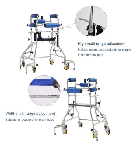 AMydio Standing Walker Medical Walker Standard Mobility Walking Aid with Seat and Wheels Adult 360 Rollator Steel Walking Frame Height Adjustable for Elderly Seniors 250 Kg Capacity