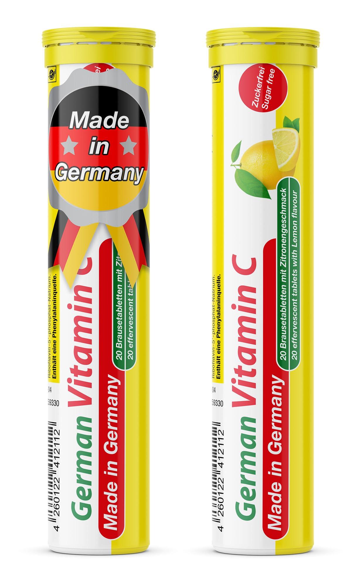 T&D T&D German Vitamin C 180 mg - 40 Vegan Drink Effervescent Tablets - Lemon Lime Flavor - Made in Germany