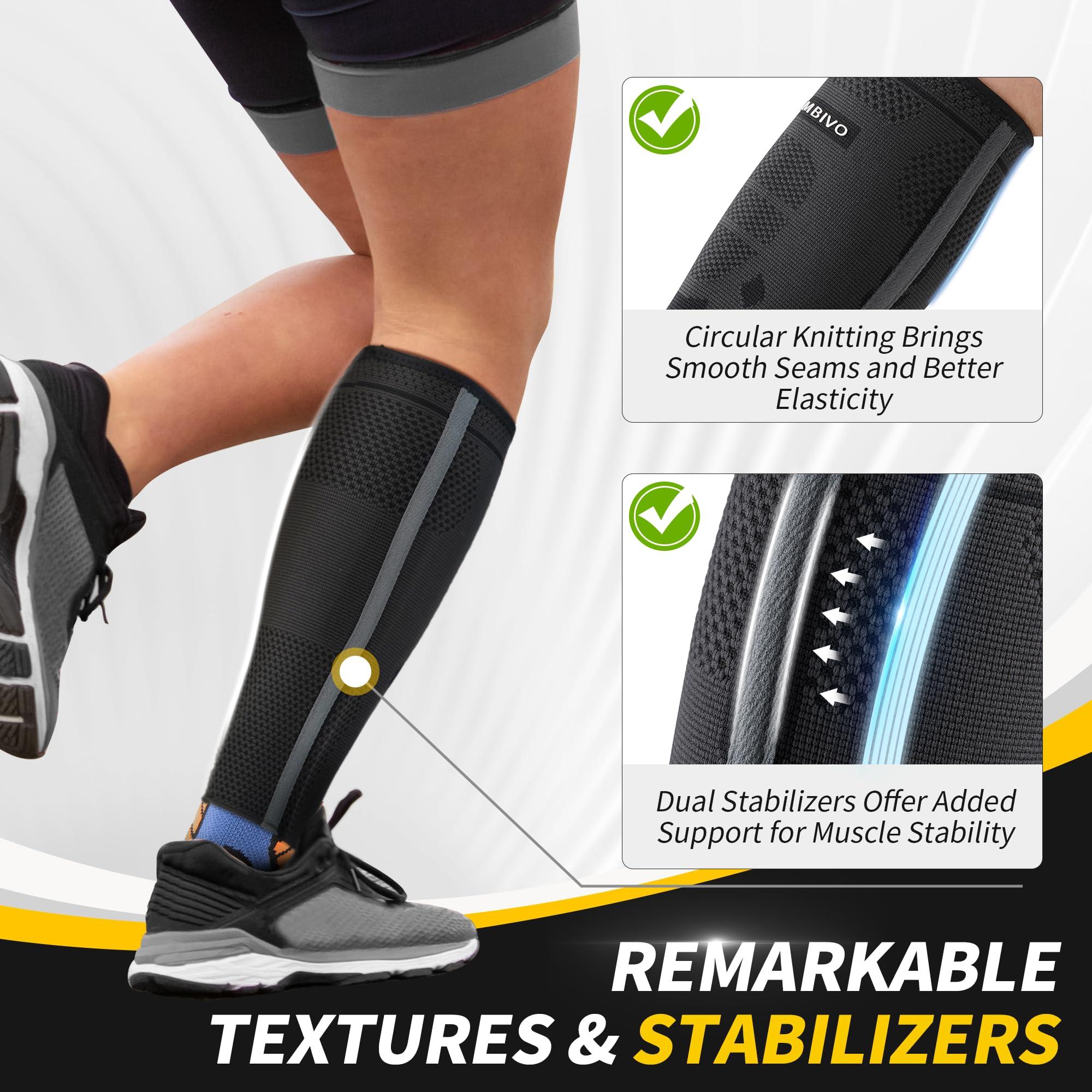 CAMBIVO CAMBIVO Calf Compression Sleeves with Side Stabilizers for Men & Women - Shin Splint Support, Leg Brace Guard for Running