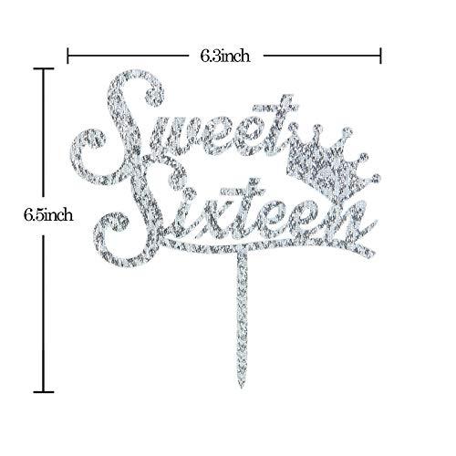 INNORU Sweet 16 Cake Topper - Silver Crown Sweet Sixteen Cake Topper - 16th Birthday Party Decorations Supplies