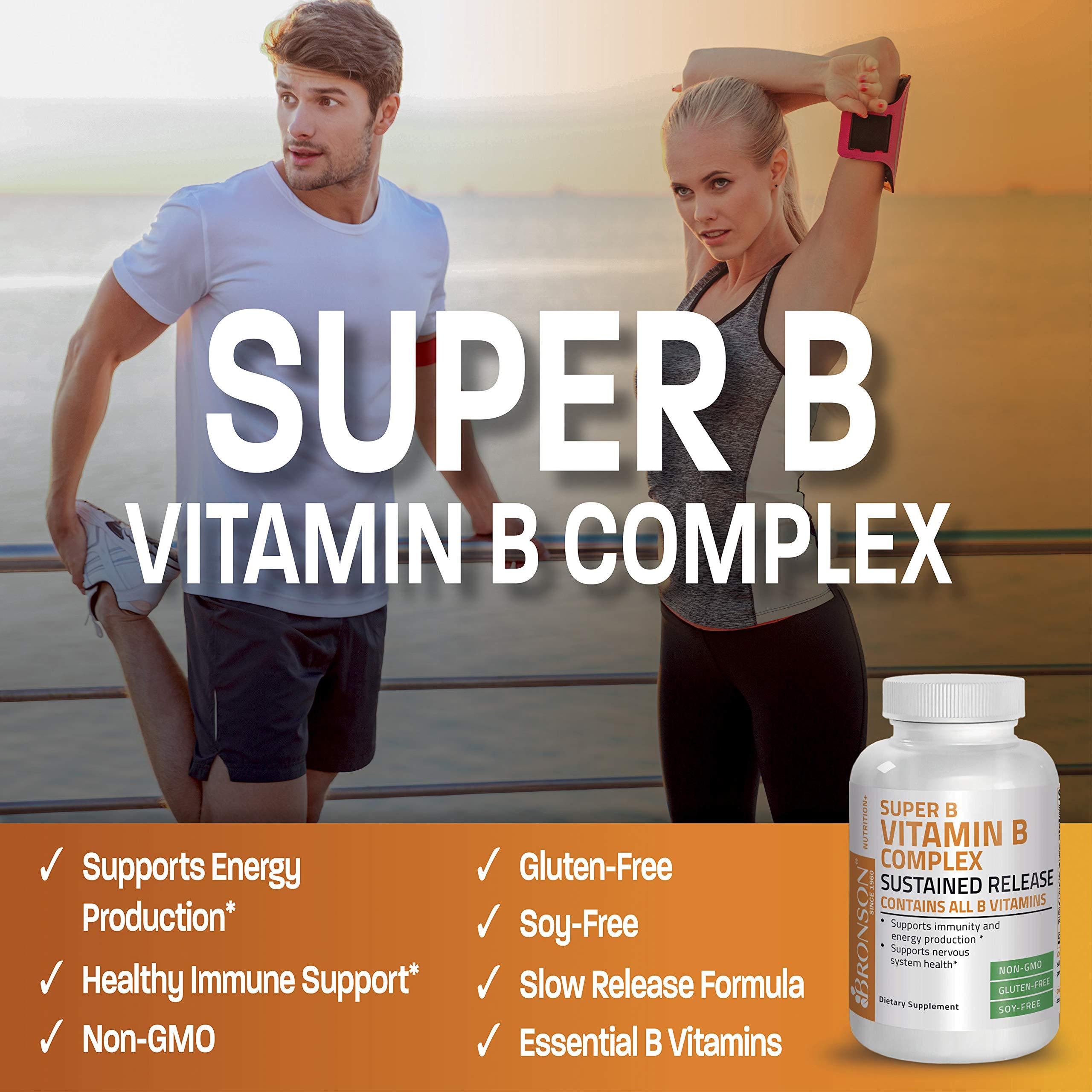 Bronson Bronson Super B Vitamin B Complex Sustained Slow Release (Vitamin B1, B2, B3, B6, B9 - Folic Acid, B12) Contains All B Vitamins 100 Tablets