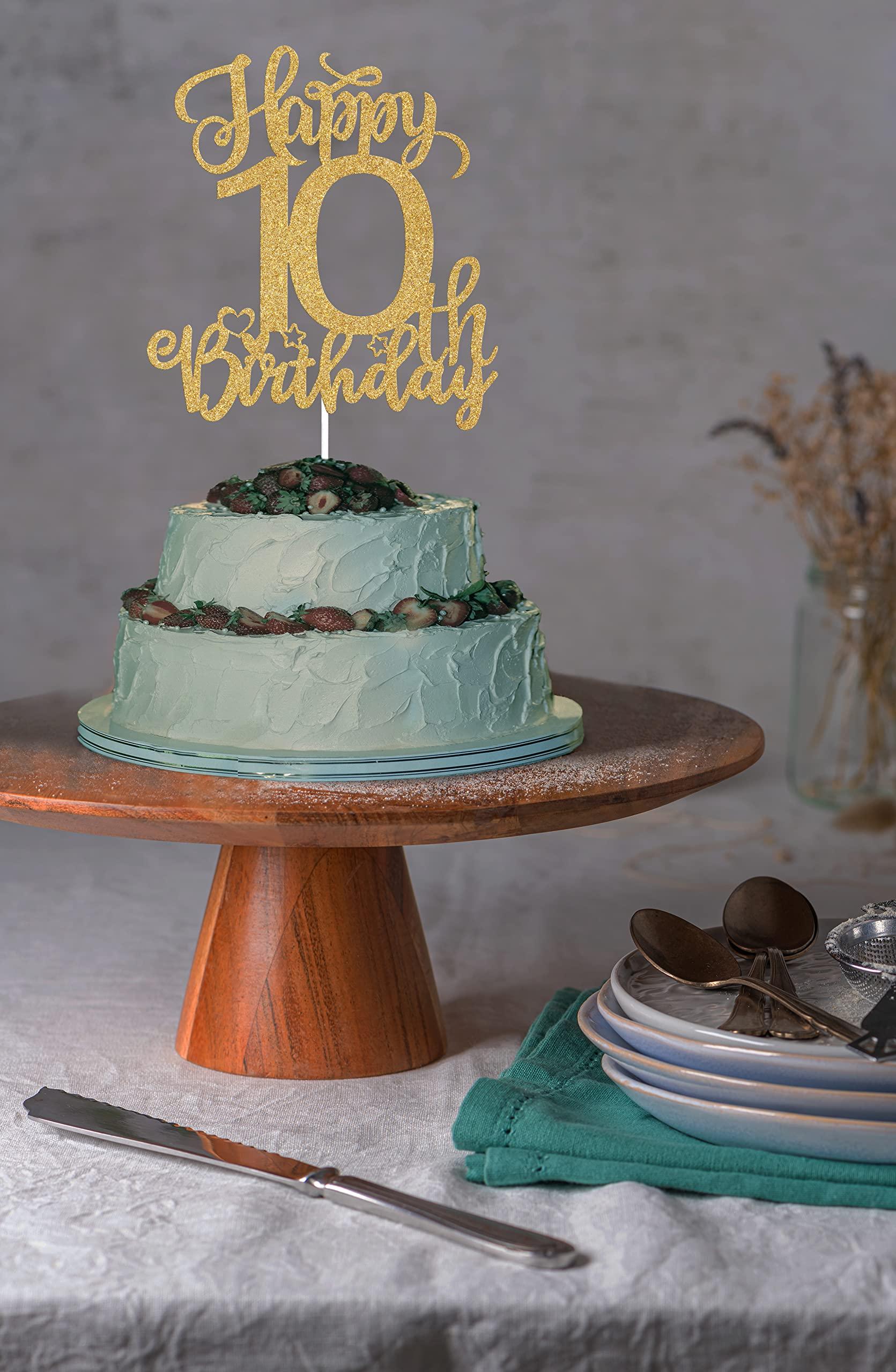 Four Ever Sweet Happy 10th Birthday Cake Topper, 10 Year Old Birthday Decorations, In My Double Digits Era Party Cake Decor Sign, Adios Single Digits Party Supplies Gold