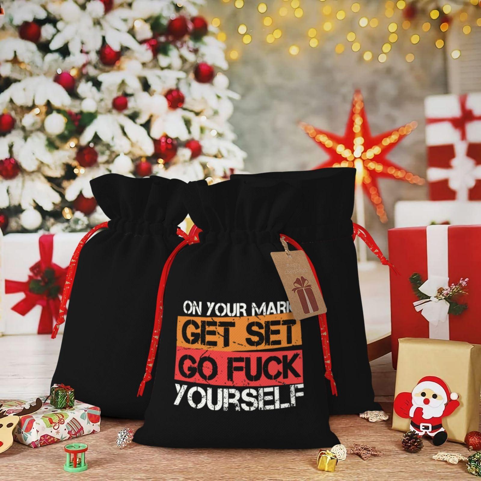 HYYTNHJSD HYYTNHJSD On Your Mark Get Set Go Fuck Yourself Drawstring Burlap Gift Bags Multi-Size Festive Gift Bag
