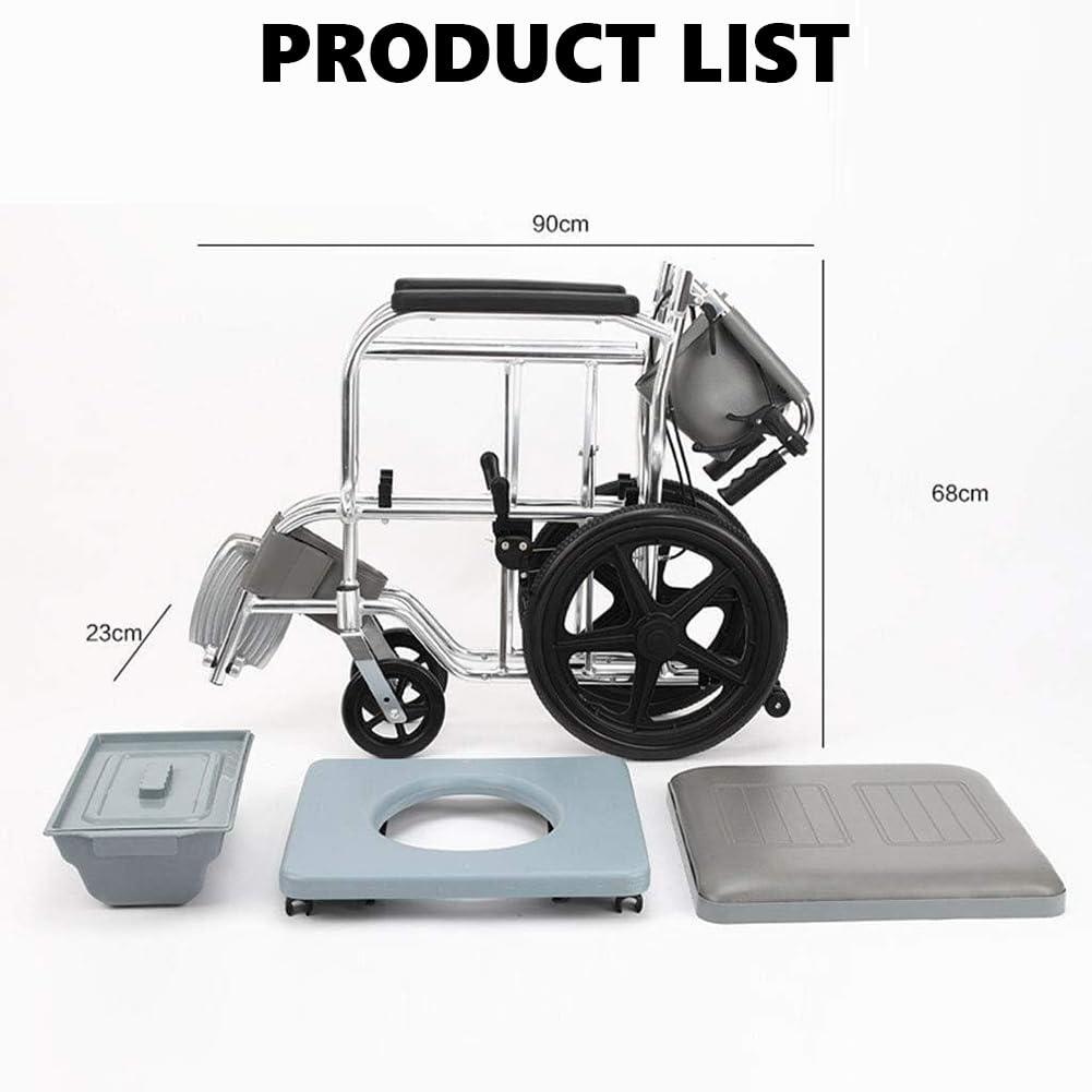 KK-GAL KK-GAL Indoor Wheelchair for Elderly, Portable Wheelchair with Hand Brake, Bathroom Shower Chair with Wheels, Multifunctional Shower Stool Shower Seat, Lightweight Aluminum Wheelchair,Standard