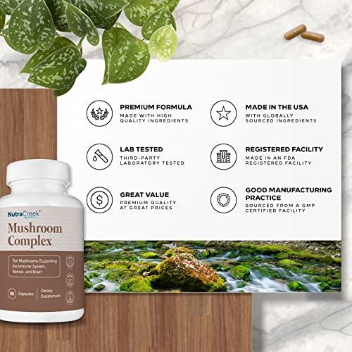 NutraCreek NutraCreek Mushroom Complex | Cordyceps Mushroom, Reishi, Shiitake, Maitake and Lions Mane Supplement. A 10-Mushroom Supplement to Support Your Mind and Body | 60 Mushroom Capsules