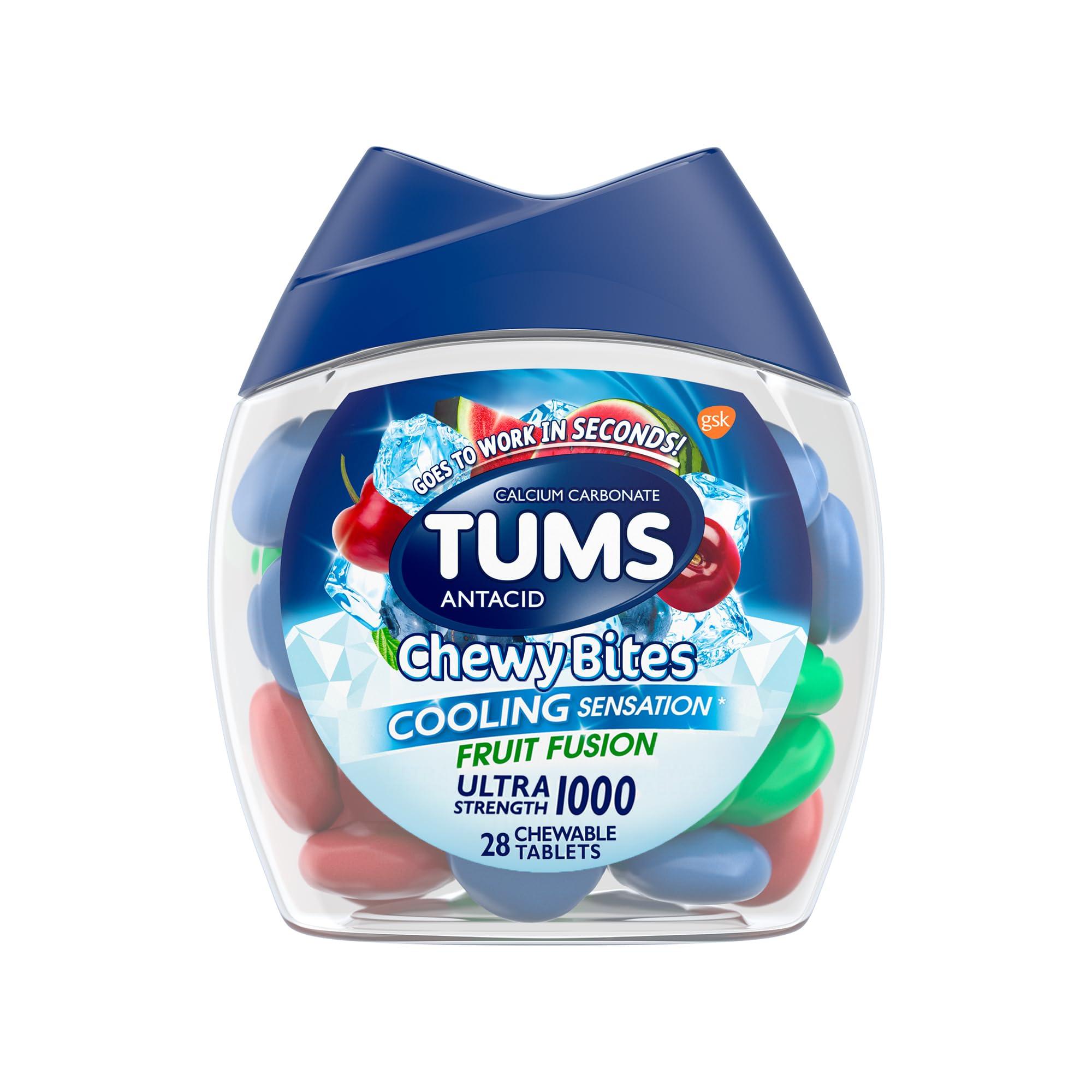 TUMS TUMS Chewy Bites Fast Cooling Sensation Antacid Fruit Fusion 28 Tablets Chewy Bites Assorted Berries Antacid 32 Count
