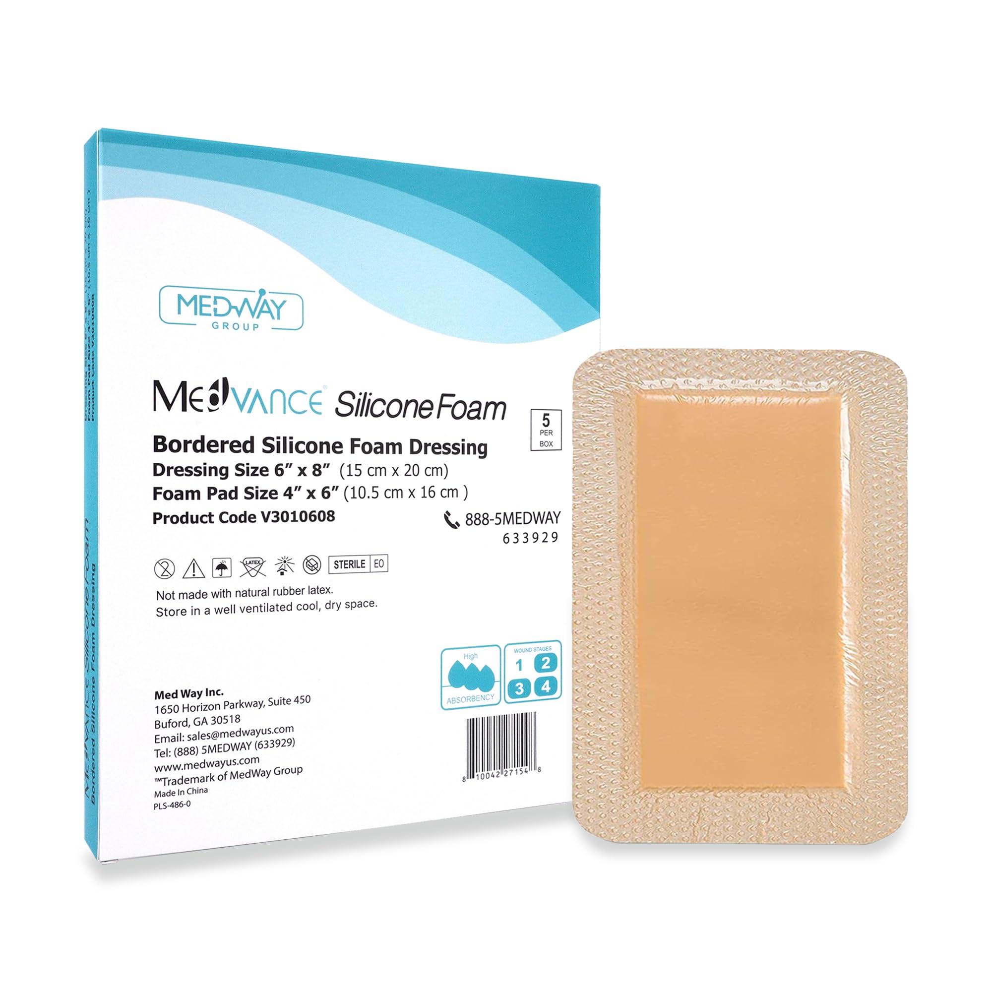 MedVance MedVanceTM Silicone - Bordered Silicone Adhesive Foam Dressing Size 6X8 (4.4\"x 6.4\" Pad) Box of 5 dressings