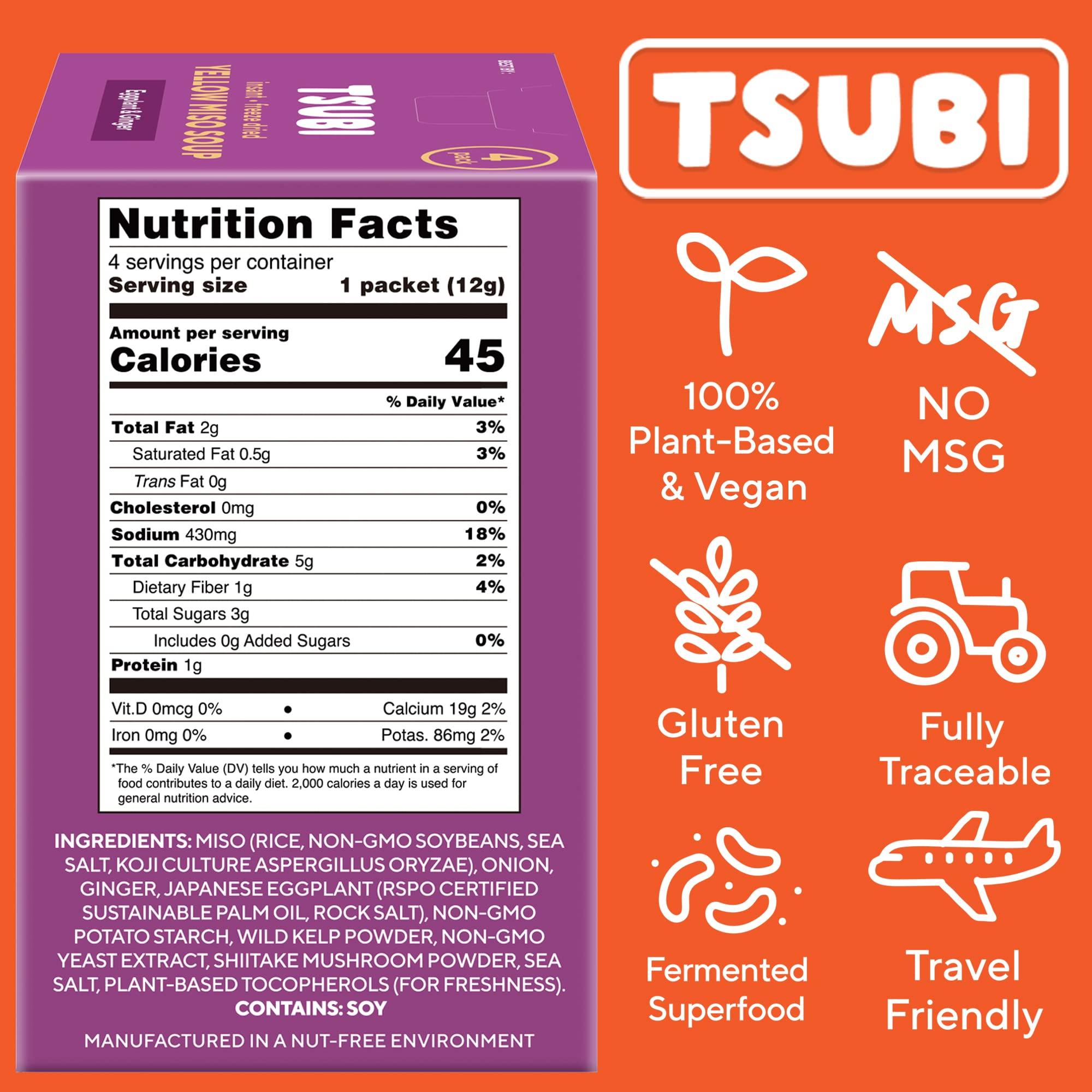 Tsubi Soup Tsubi Soup Freeze-Dried Japanese Miso Soup Packets - Instant, Vegan, Easy Mix, Gluten & MSG-Free, Flavorful - Ready in Seconds - Authentic Taste of Japan - Yellow Miso (Eggplant & Ginger) - 12 Packs