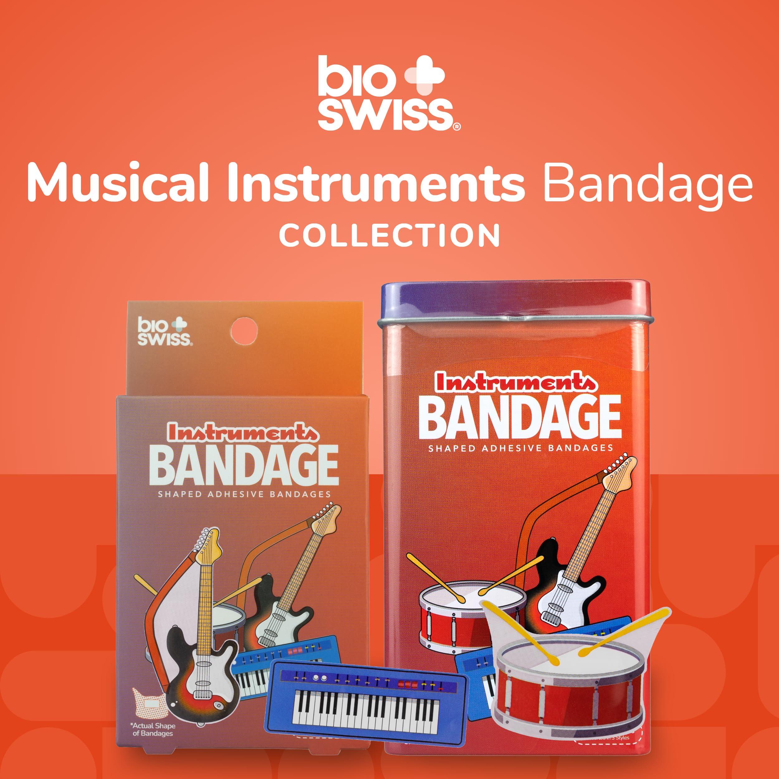 BioSwiss BioSwiss Bandages, Musical Instruments Shaped Self Adhesive Bandage, Latex Free Sterile Wound Care, Fun First Aid Kit Supplies for Kids and Adults, 24 Count