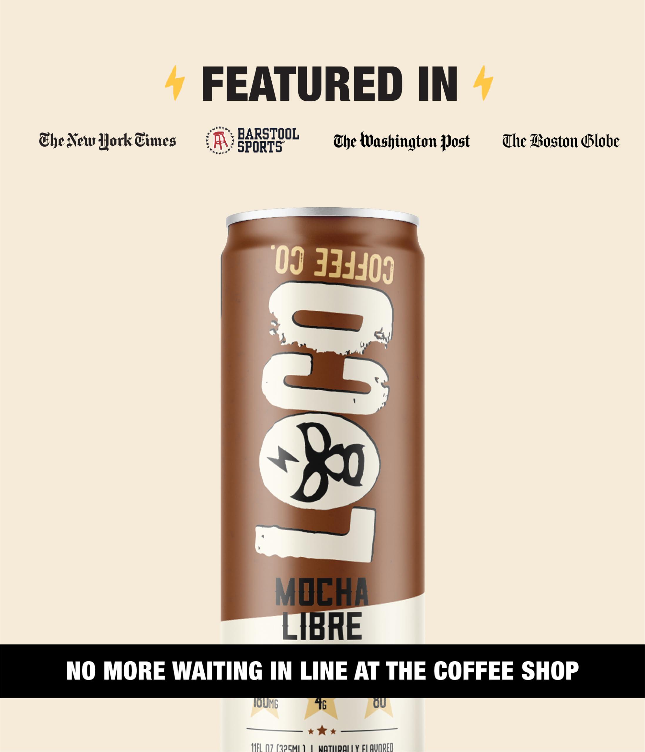 Loco Life Brew Loco Coffee Mocha Oat Milk Latte Cold Brew Coffee [Mocha] 11 Ounce Can, 12 Count | Medium Roast, 180mg Caffeine | Gluten Free and Dairy Free | Low Sugar, Low Calorie Iced Coffee