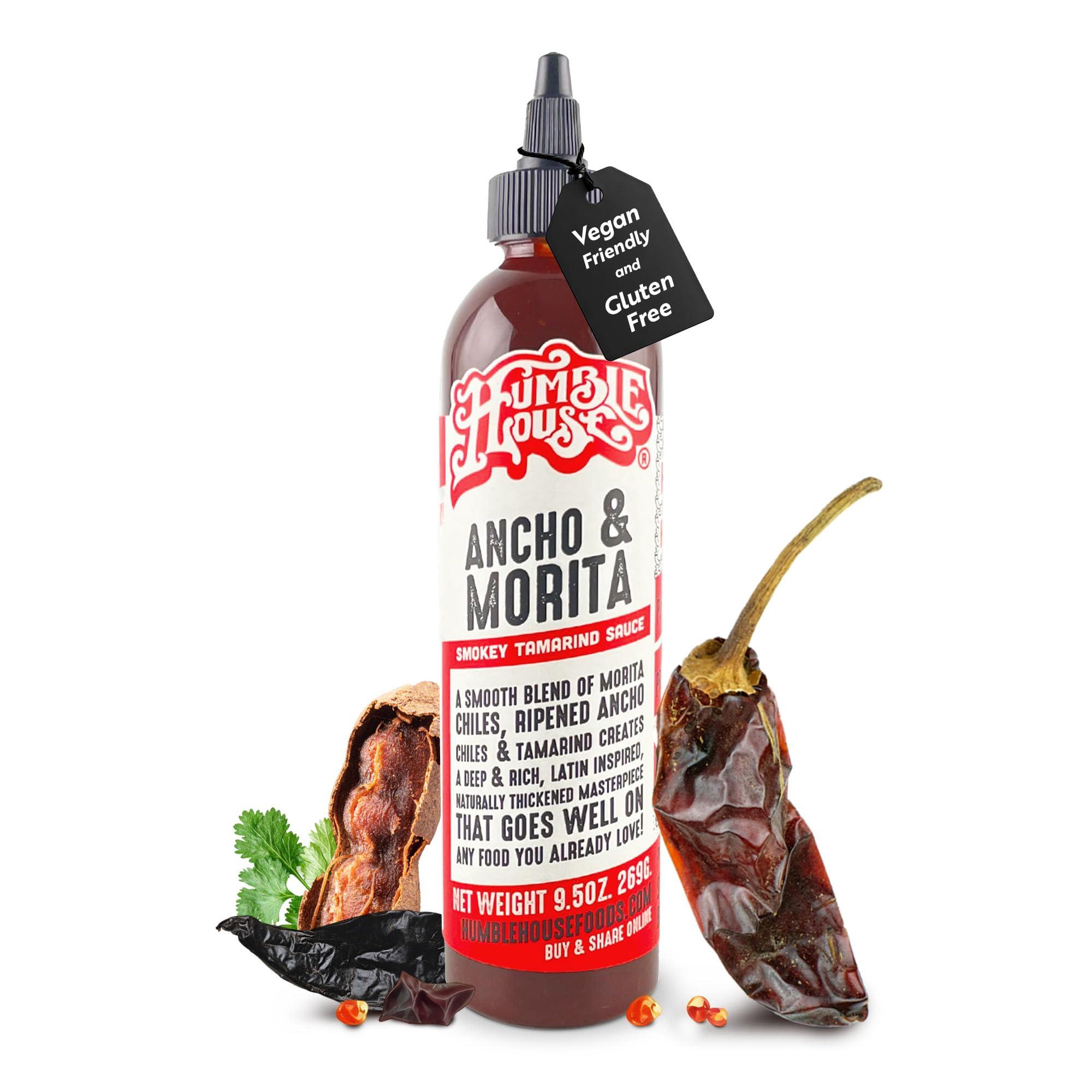 Humble House Humble House - Ancho & Morita Chiles Hot Sauce, Low in Calories and Sodium, Vegan Condiments for Chicken Wings, Steaks, Tacos, Burgers & More, Preservative-Free Enchilada Sauce, 9.5 oz