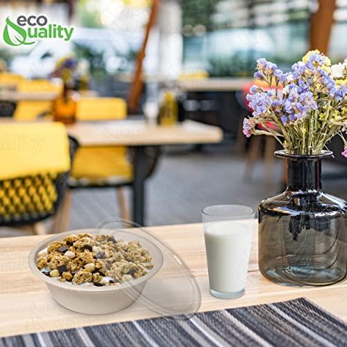 EcoQuality [400 Pack] 16 oz Compostable Paper Bowls with Lids Heavy-Duty Disposable Bowls, Eco-Friendly Natural Bagasse Unbleached, Hot or Cold Use, 100% Biodegradable Soup Bowls Sugarcane