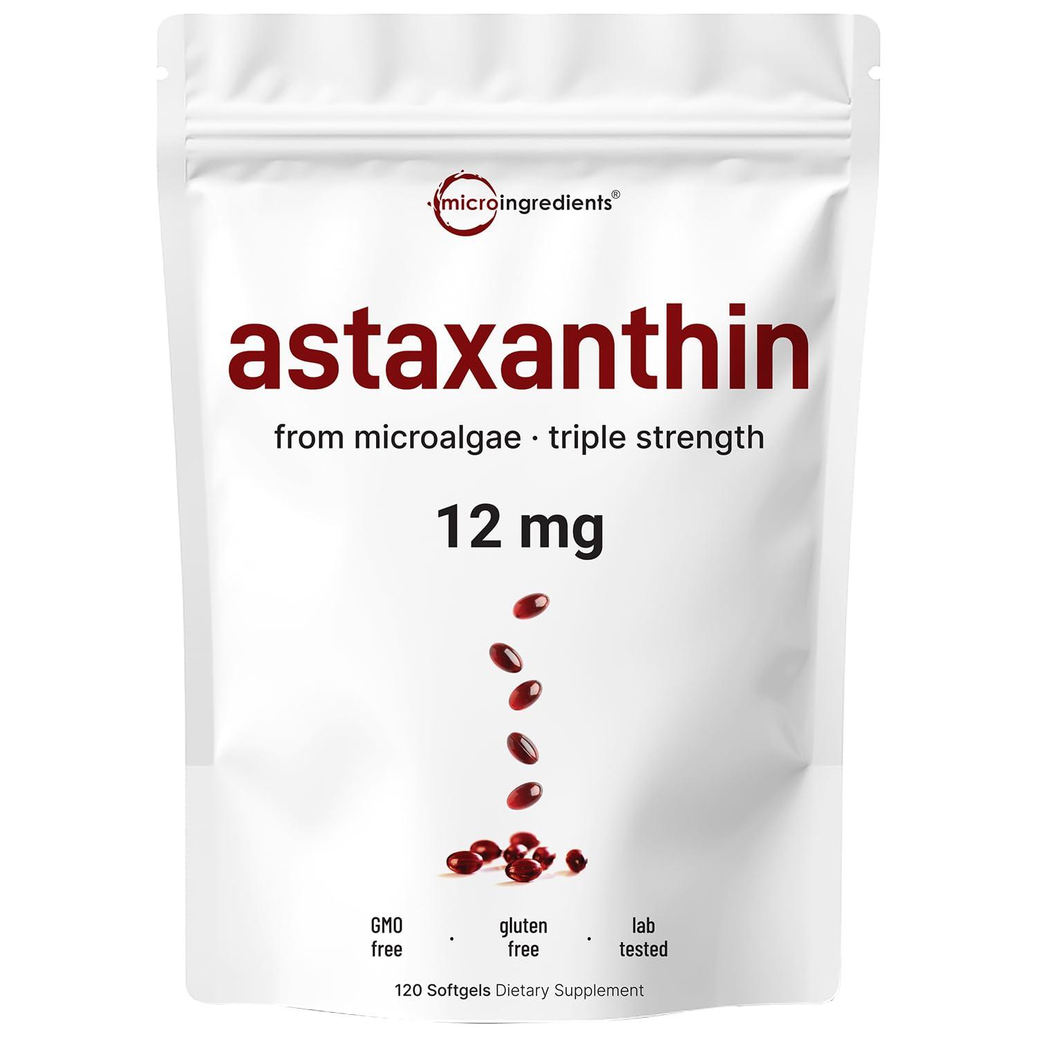 Micro Ingredients Micro Ingredients Astaxanthin 12mg, 120 Softgels, 4 Month Supply | Premium Astaxanthin Antioxidant Supplements | Fresh Microalgae Source | Supports Eye, Joint, & Internal Circulation Health