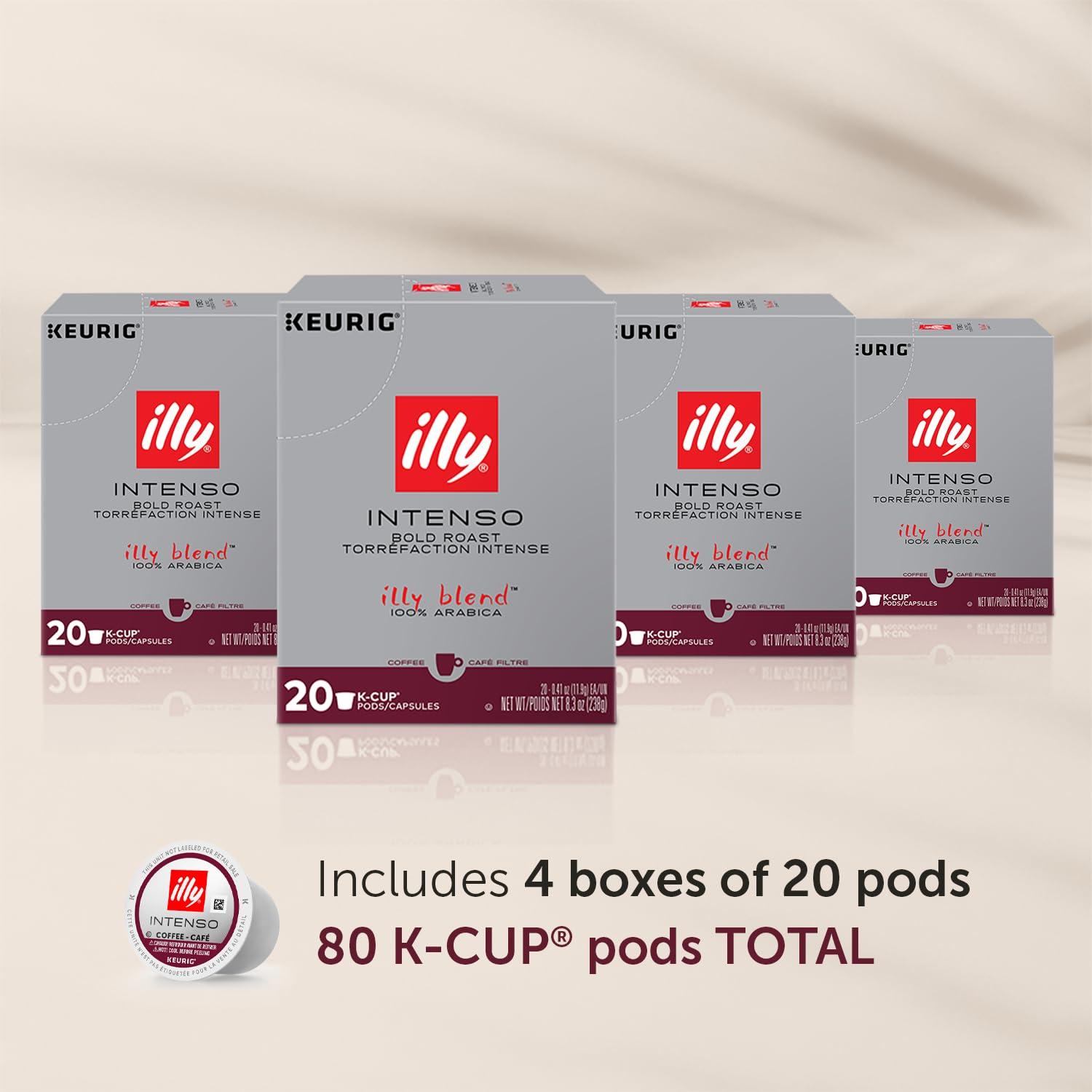 Illy Illy Coffee K Cups - Coffee Pods For Keurig Coffee Maker Intenso Dark Roast Notes of Cocoa & Dried Fruit - Bold, Flavorful & Full-Bodied Flavor of Pods Coffee - No Preservatives 20 Count, 4 Pack