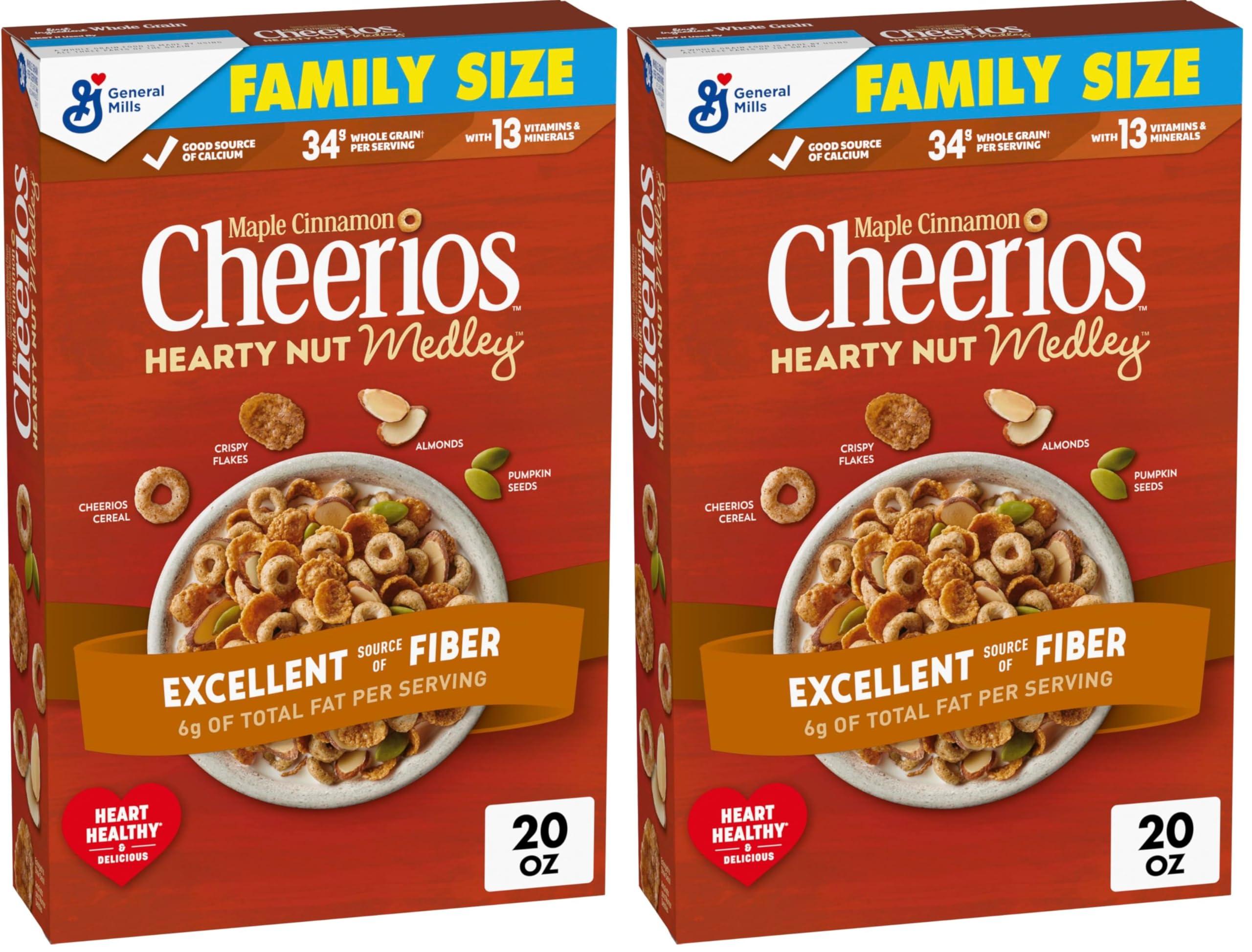 Cheerios Cheerios Hearty Nut Medley Breakfast Cereal, Maple Cinnamon Flavored, Made With Whole Grain, Family Size, 20 oz (Pack of 2)