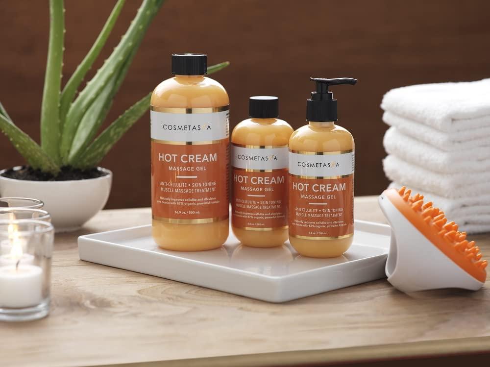 Cosmetasa Cosmetasa Hot Cream Massage Gel with Massager Mitt- Natural and 87% Organic Cellulite Cream - Multi Use, Skin Toning Cream, for Joints and Muscle - 16.9 oz