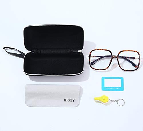 BIGGY BIGGY Oversized Square Blue Light Blocking Glasses - Ultralight Anti Eyestrain | Reduce Eye Strain Nerd Glasses, Reading book/TV/Computer/Gaming Frames for Women Men, Anti UV (rectangle leopard)
