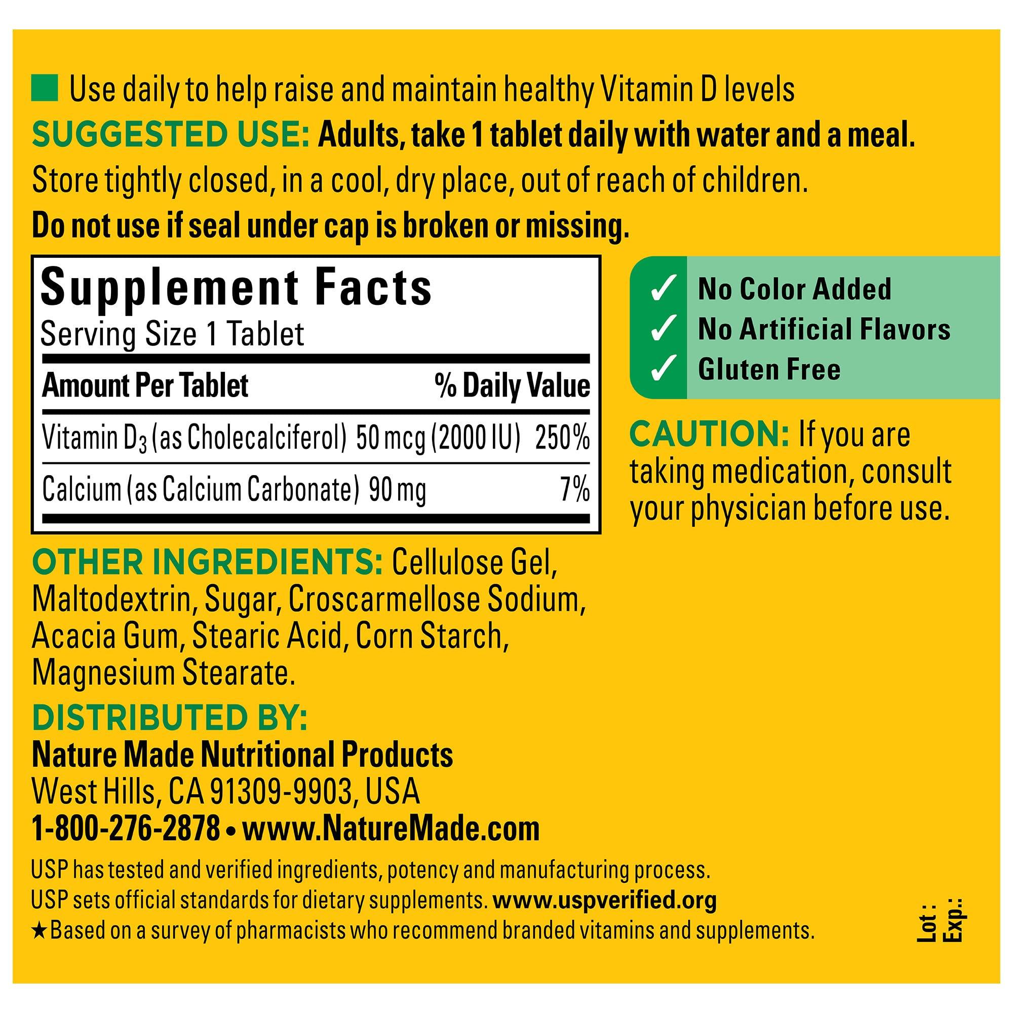 Nature Made Nature Made Vitamin D3 2000 IU (50 mcg), Dietary Supplement for Bone, Teeth, Muscle and Immune Health Support, 400 Tablets, 400 Day Supply