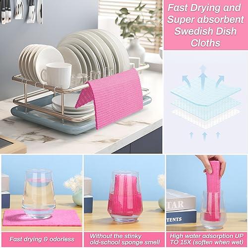 Lucomb Lucomb 11 Pack Swedish Dishcloths Washable, Cellulose Sponge Swedish Dish Cloths Reusable Kitchen Rags Fast Drying Towels for Washing Dish Kitchen Cleaning, No Odor