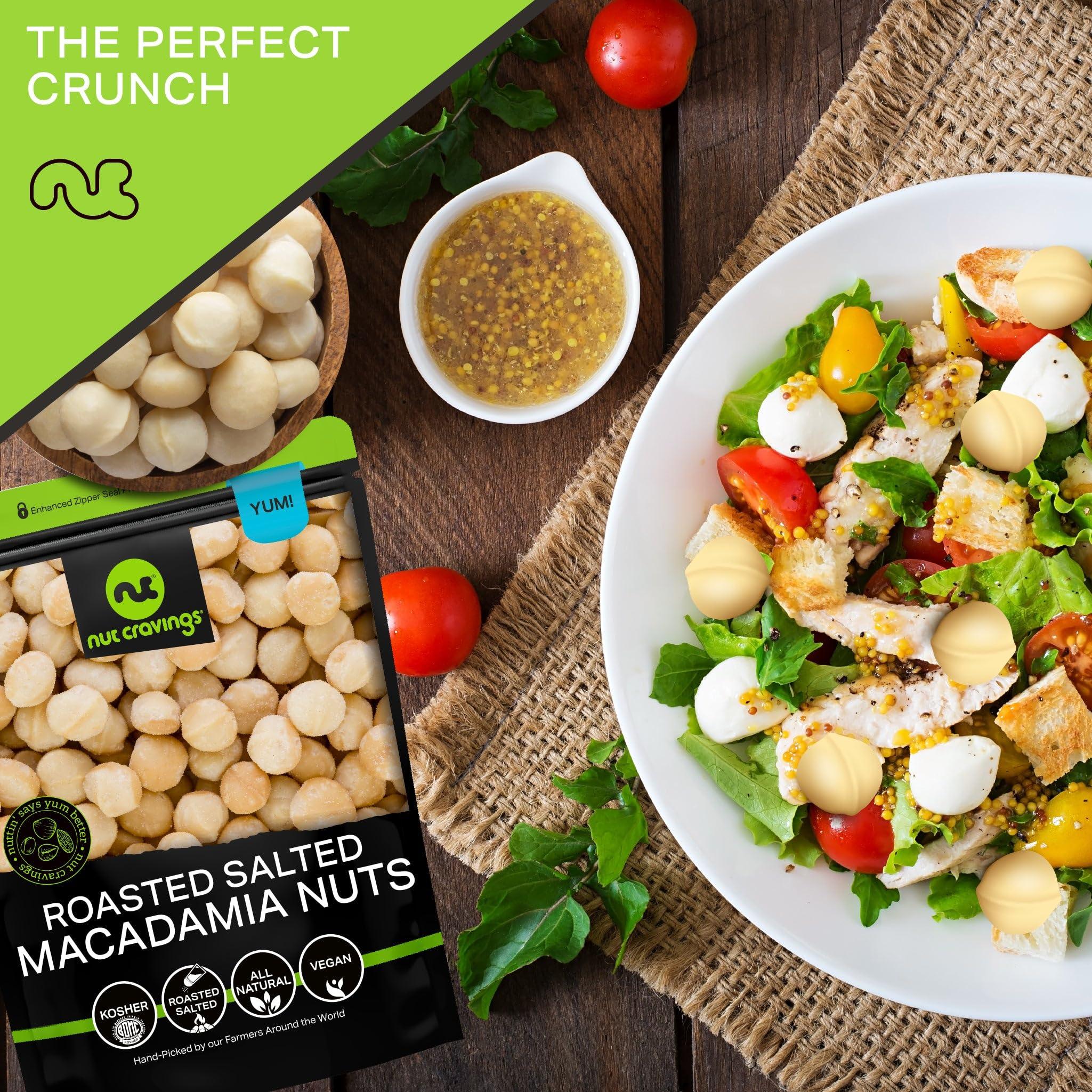 Nut Cravings NUT CRAVINGS - Roasted & Salted Macadamia Nuts - No Shell, Whole (16oz - 1 LB) Bulk Nuts Packed Fresh in Resealable Bag - Healthy Protein Food Snack, All Natural, Keto Friendly, Vegan, Kosher