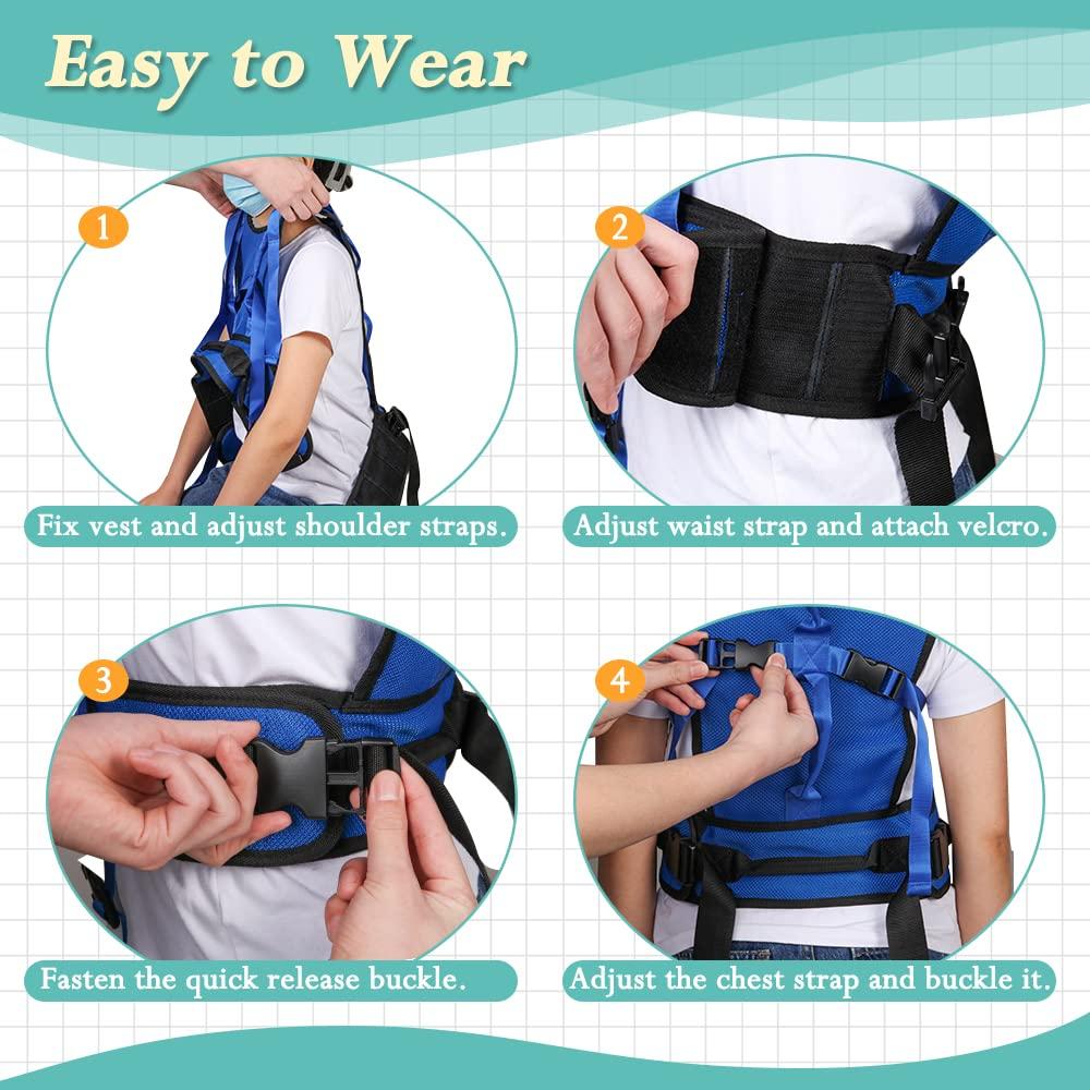 KAVIL Gait Belt for Seniors Transfer Gate Belt for Elderly Lifting with 8 Handles Physical Therapy Lift Assist Patient Fall Prevention Medical Walking Standing Aids Supports Safety Harness (Mesh - Blue)