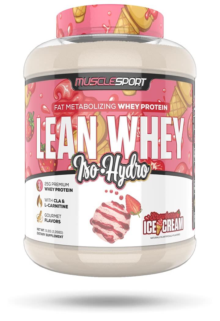 Musclesport Musclesport Lean Whey Revolution Protein Powder - Whey Protein Isolate - Low Calorie, Low Carb, Low Fat, Incredible Flavors - 25g Protein per Scoop - 5lb Strawberry Creme